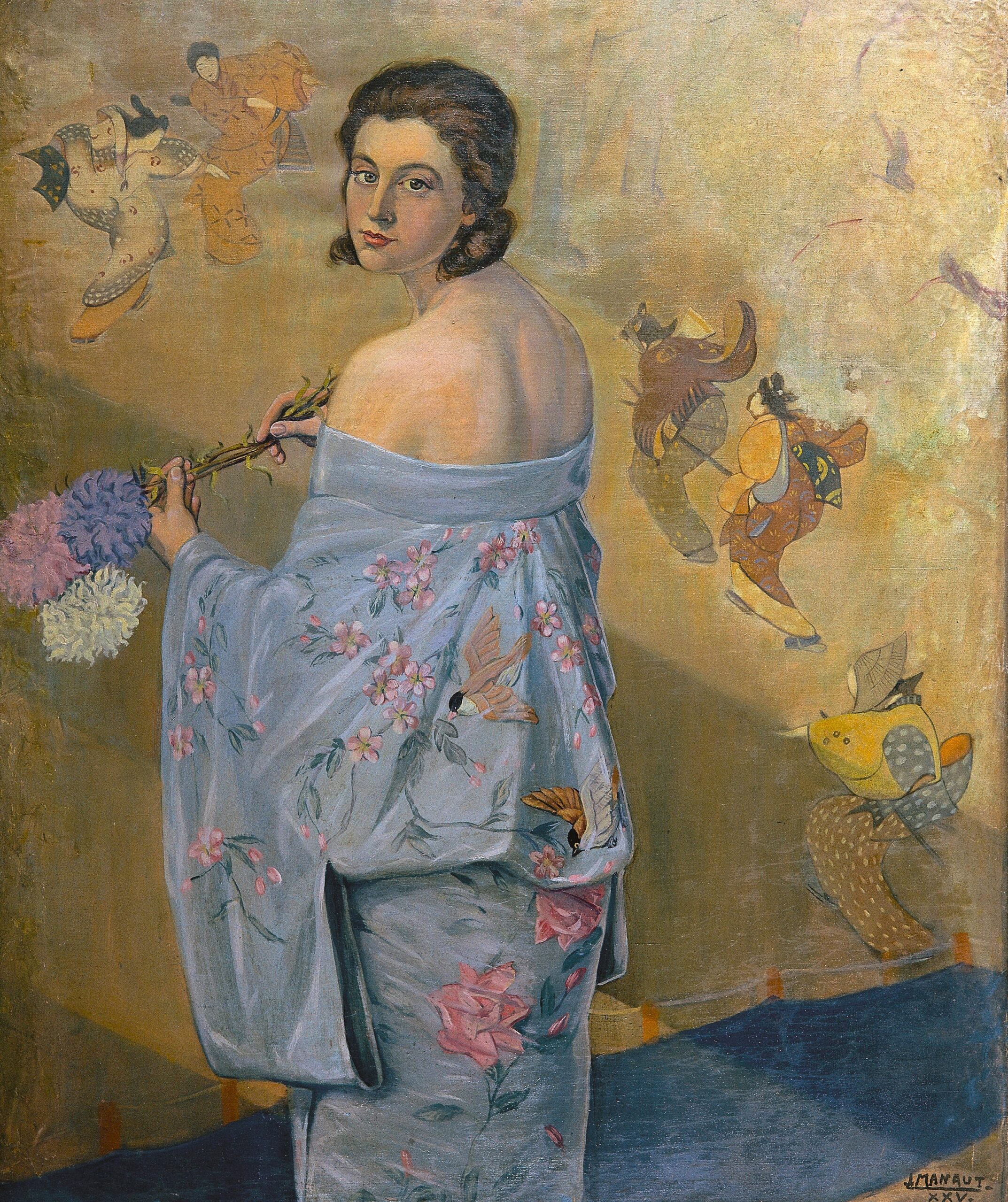 Pintura de José Manaut titulada Ángeles Roca con kimono, París, 1925. Óleo sobre lienzo.