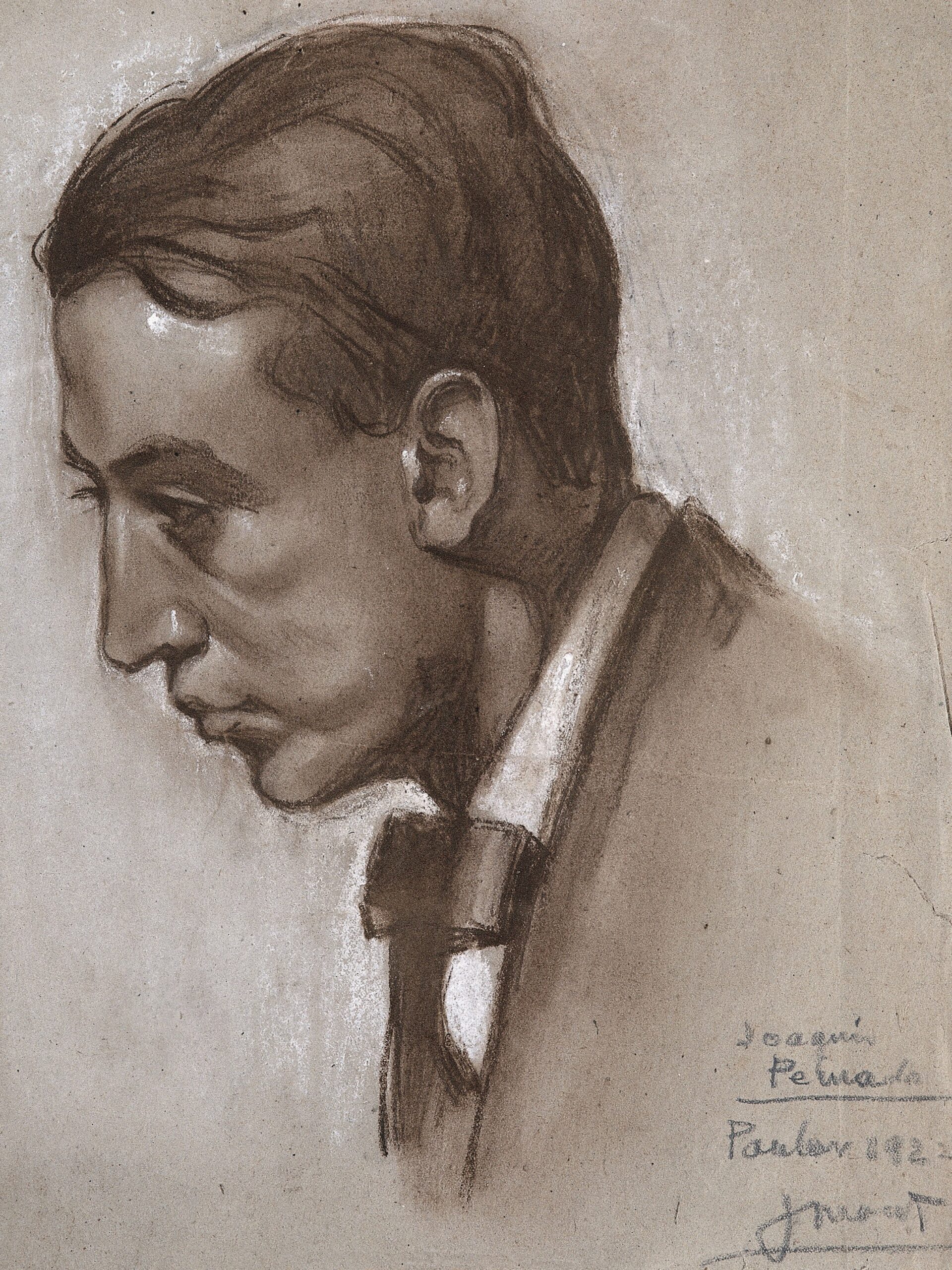 Dibujo de José Manaut titulado Don Joaquín peinado, 1923. Lápiz sobre papel.