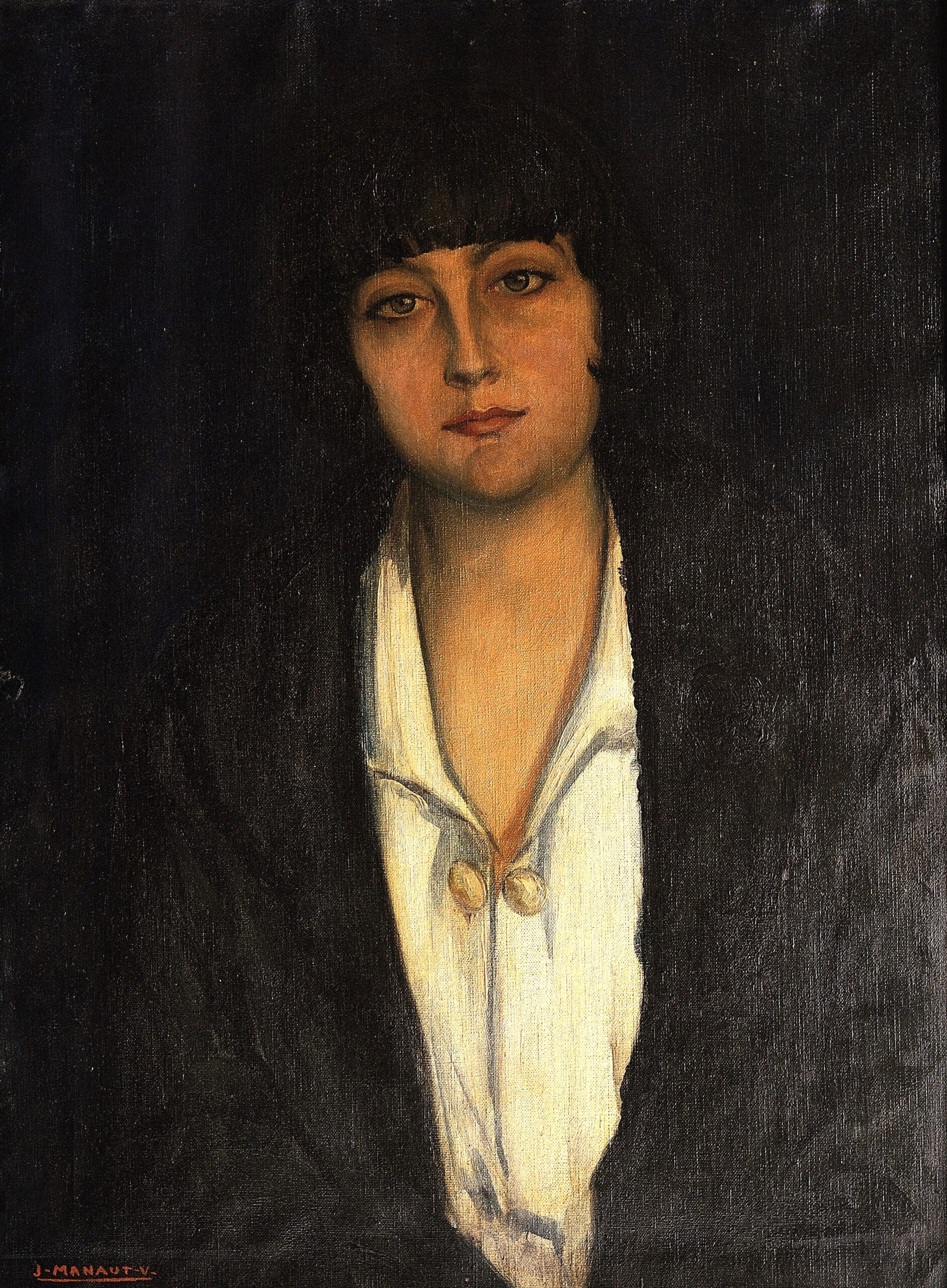 Pintura de José Manaut titulada Retrato de Ángeles Roca, 1925-26. Óleo sobre lienzo.