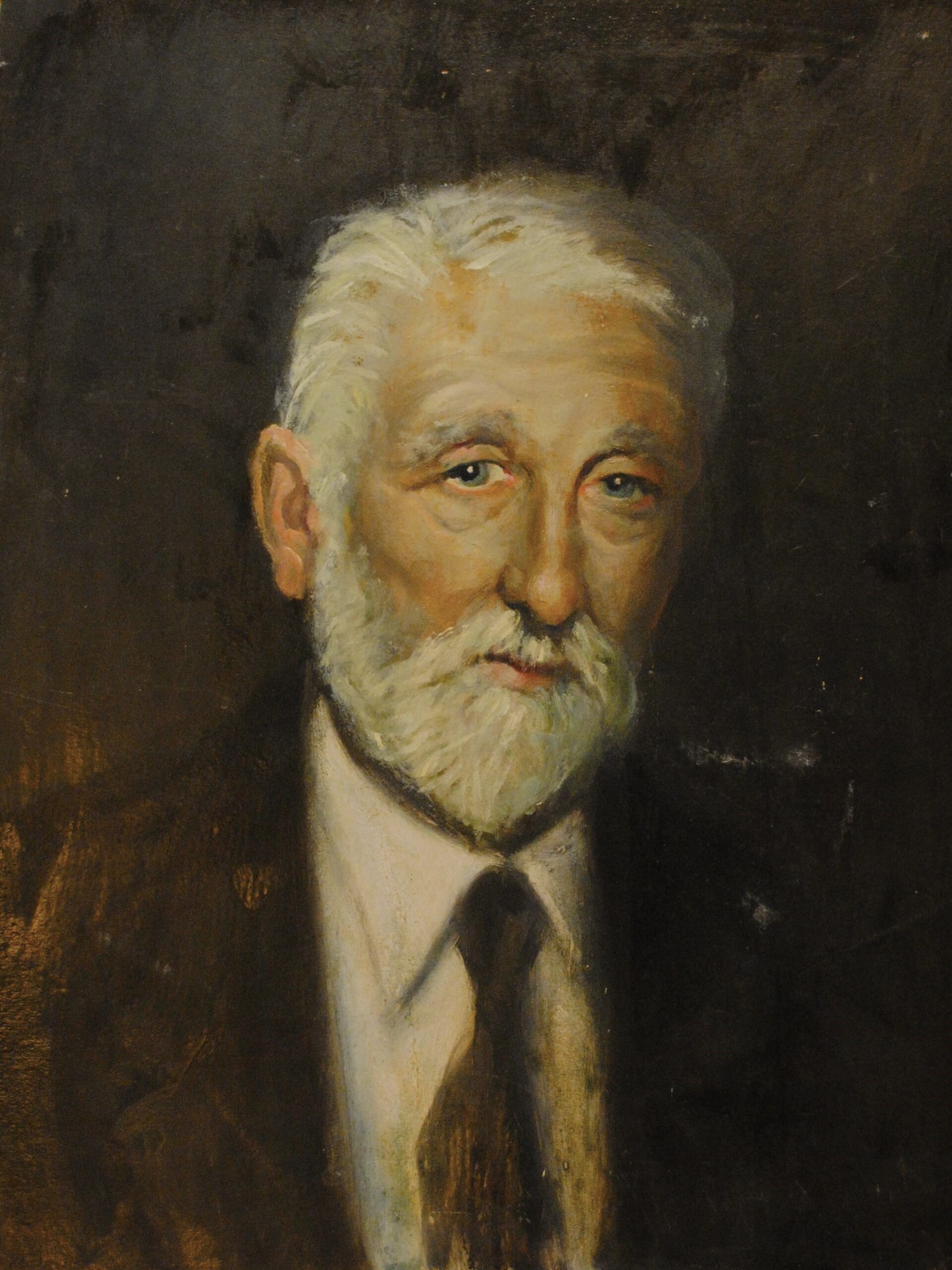 Pintura de José Manaut titulada Retrato de hombre pelo blanco y barba, 1950. Óleo sobre cartón.