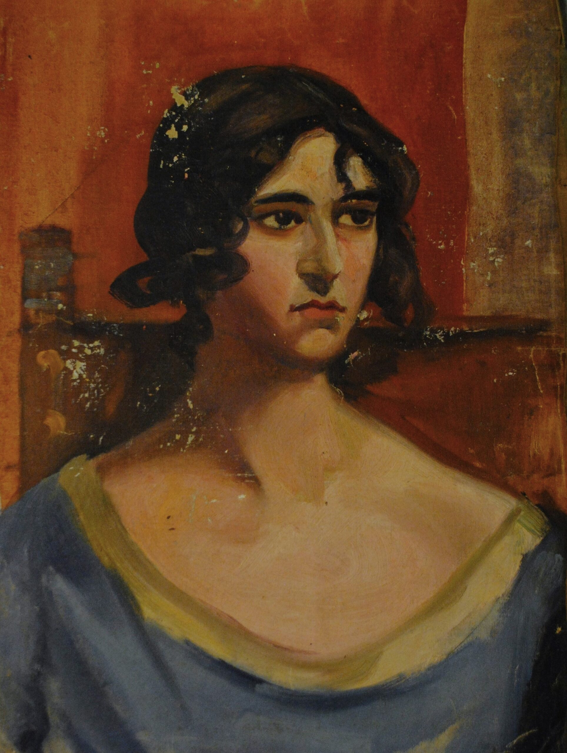 Pintura de José Manaut titulada Retrato de mujer morena. Óleo sobre lienzo.