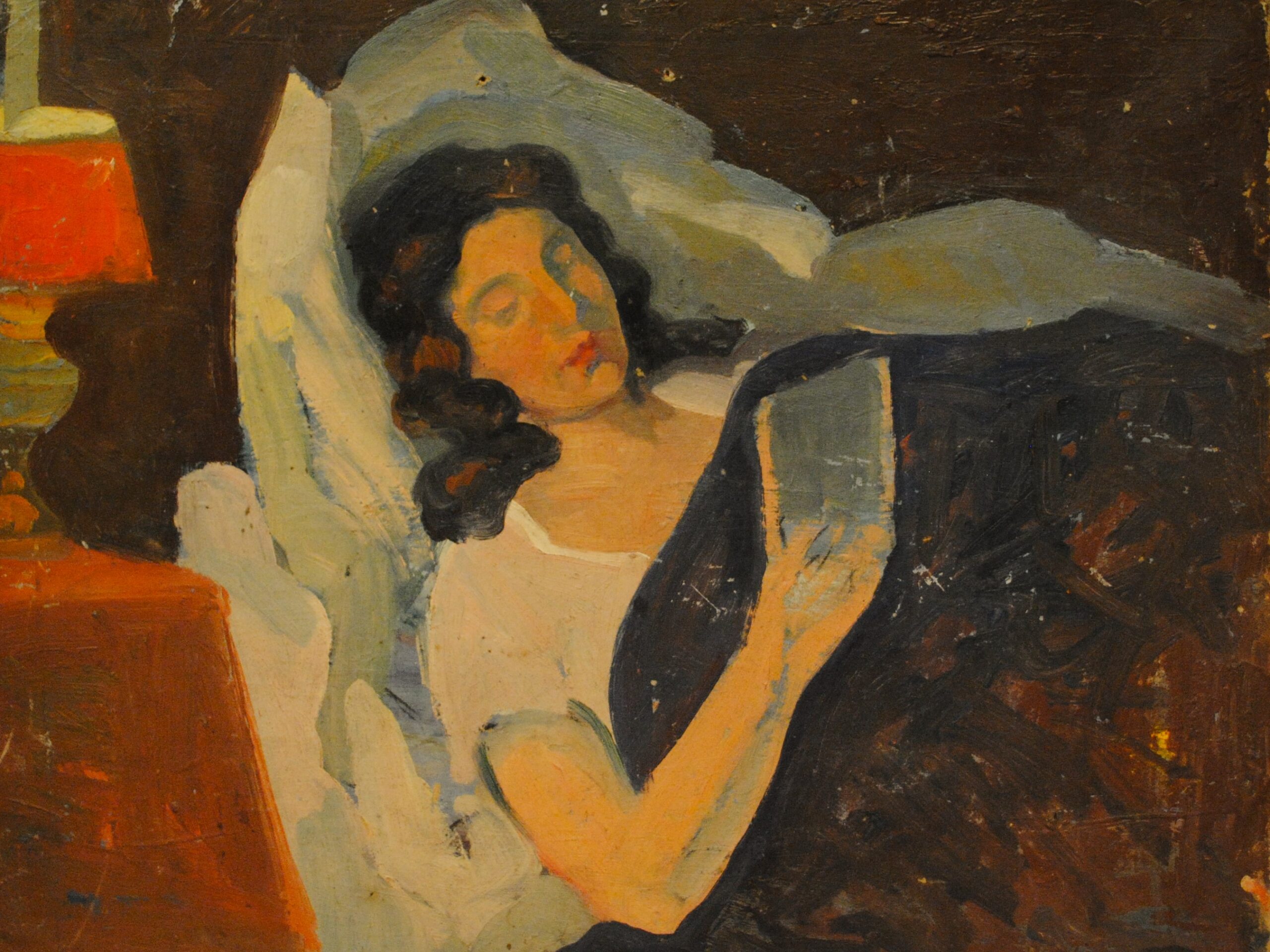 Pintura de José Manaut titulada Ángeles Roca leyendo. Óleo sobre cartón.