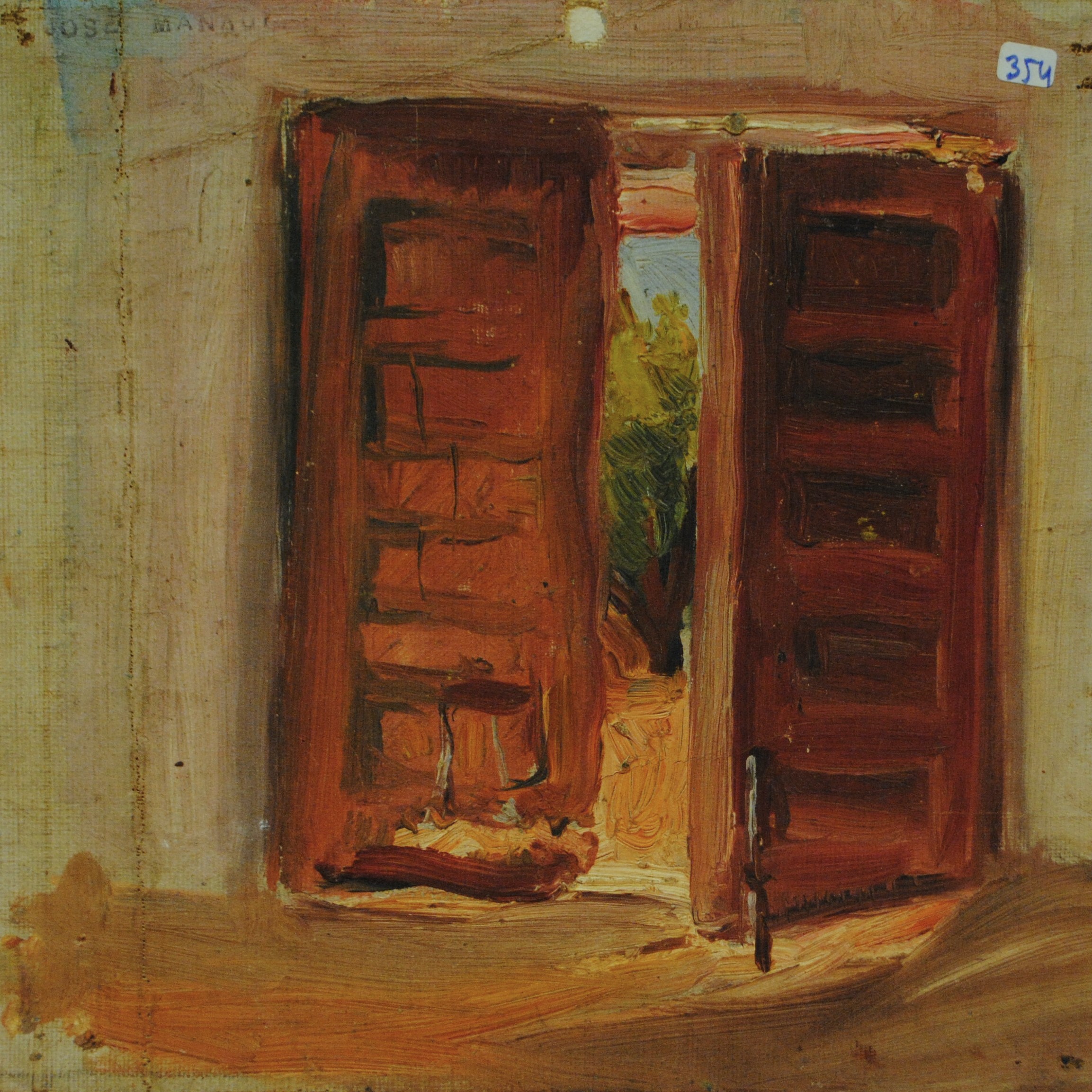 Pintura de José Manaut titulada Puerta al jardín. Óleo sobre lienzo.