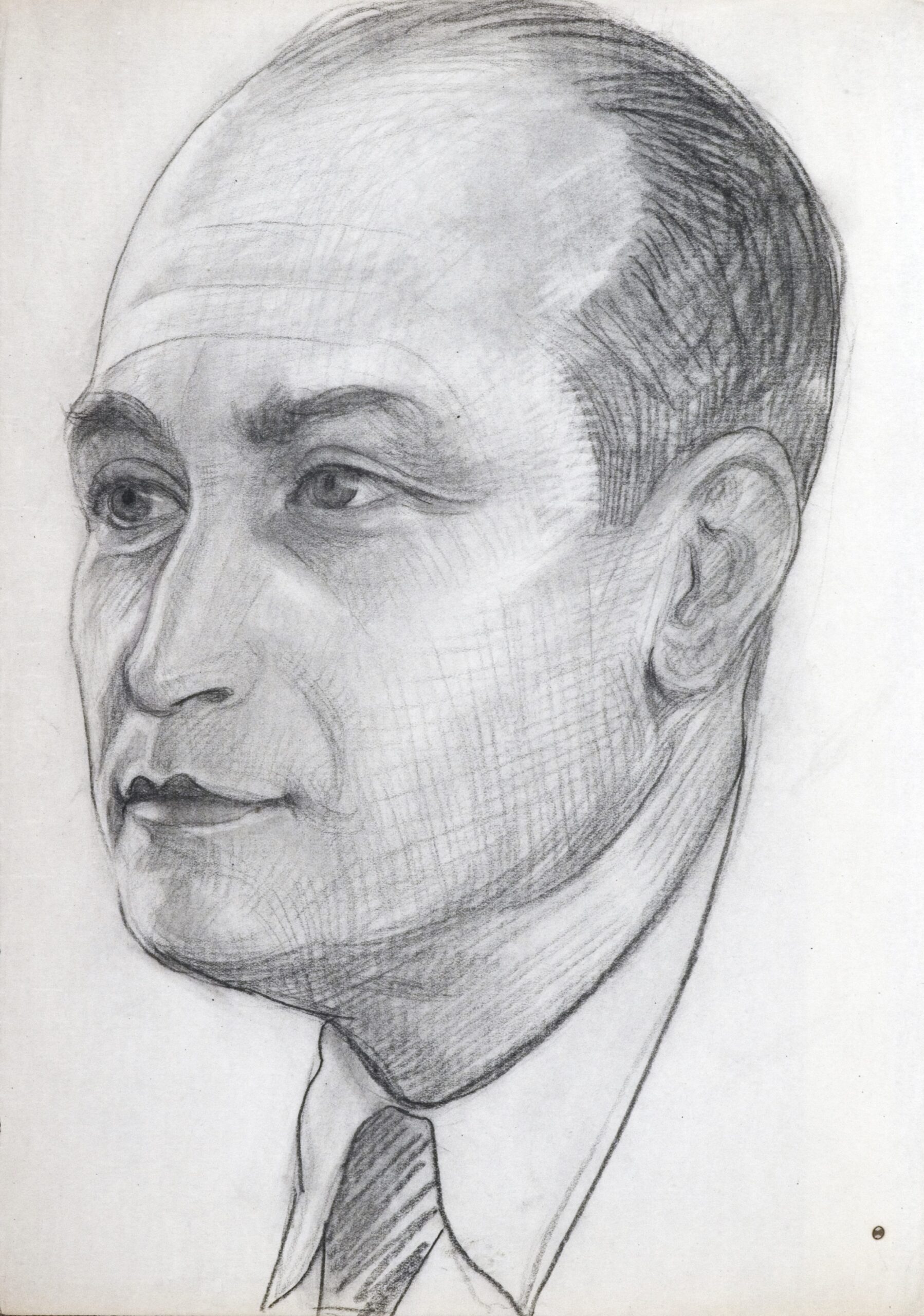 Dibujo de José Manaut titulado Retrato, con corbata, 1943. Carboncillo sobre papel.