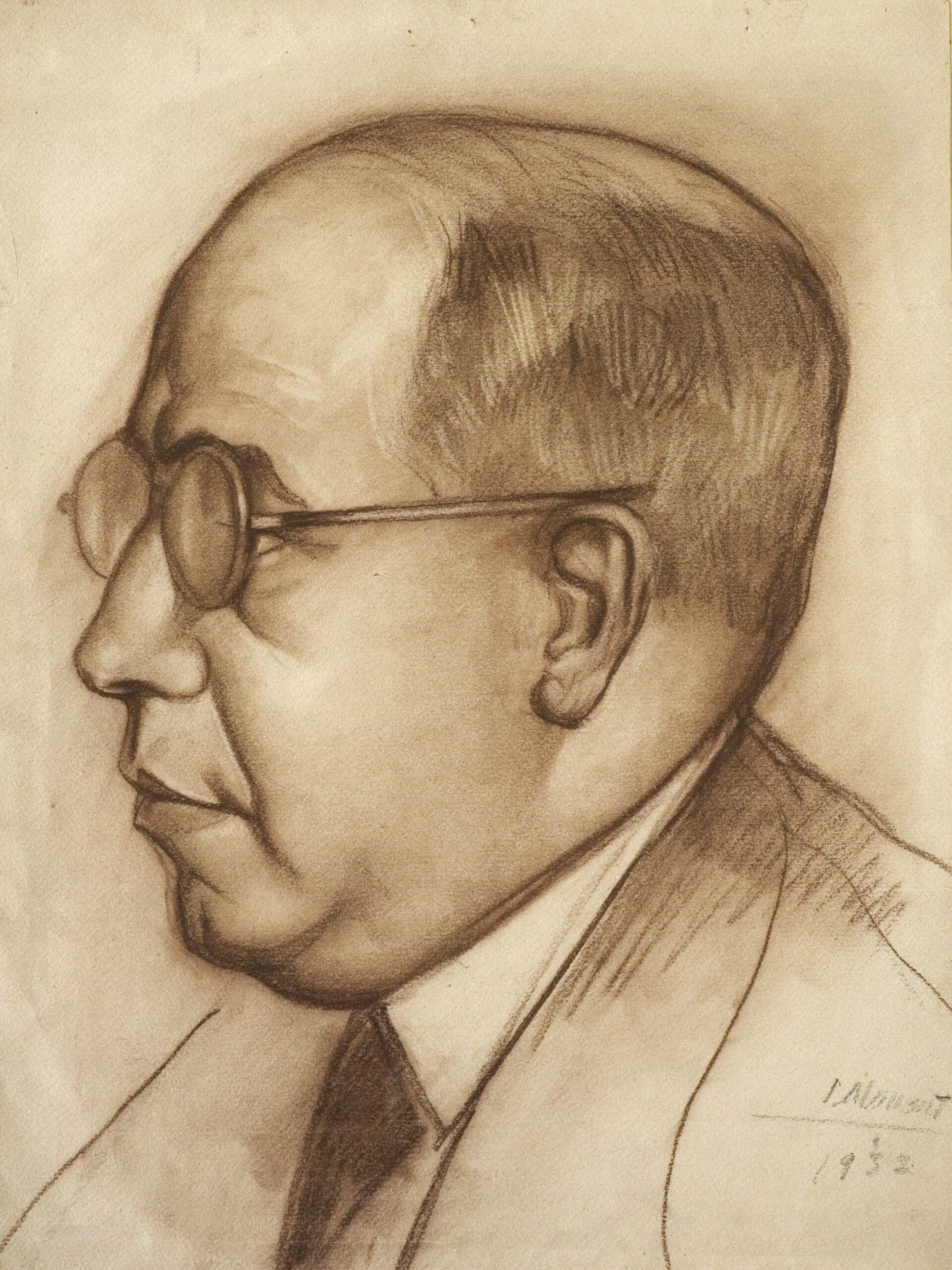Dibujo de José Manaut titulado Retrato de Manuel Azaña, 1932. Sanguina.