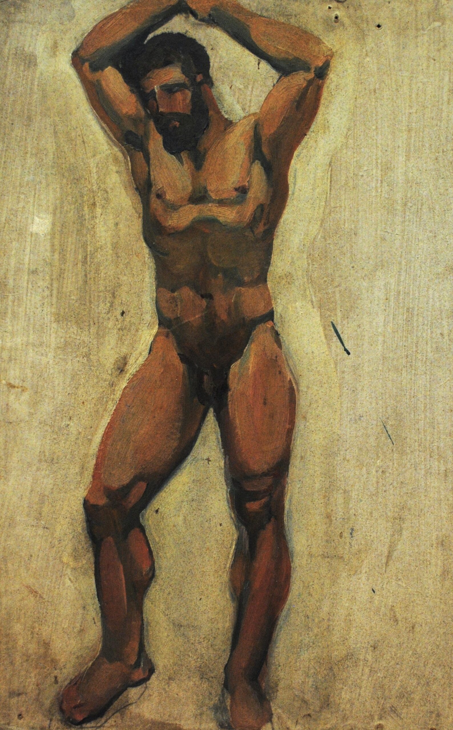 Pintura de José Manaut titulada Desnudo masculino. Óleo sobre cartón.