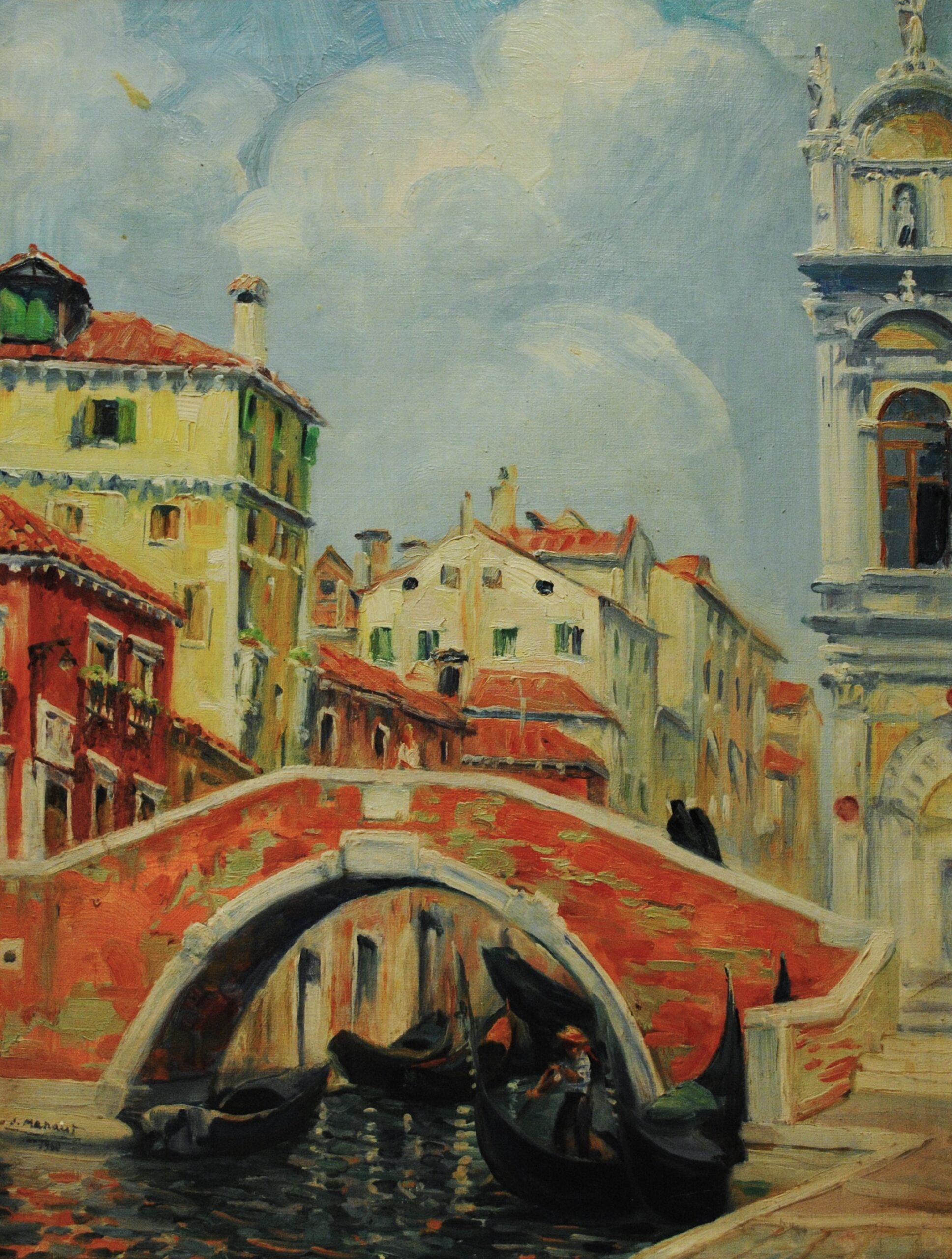 Pintura de José Manaut titulada Puente Rialto, Venecia, 1960. Óleo sobre lienzo.