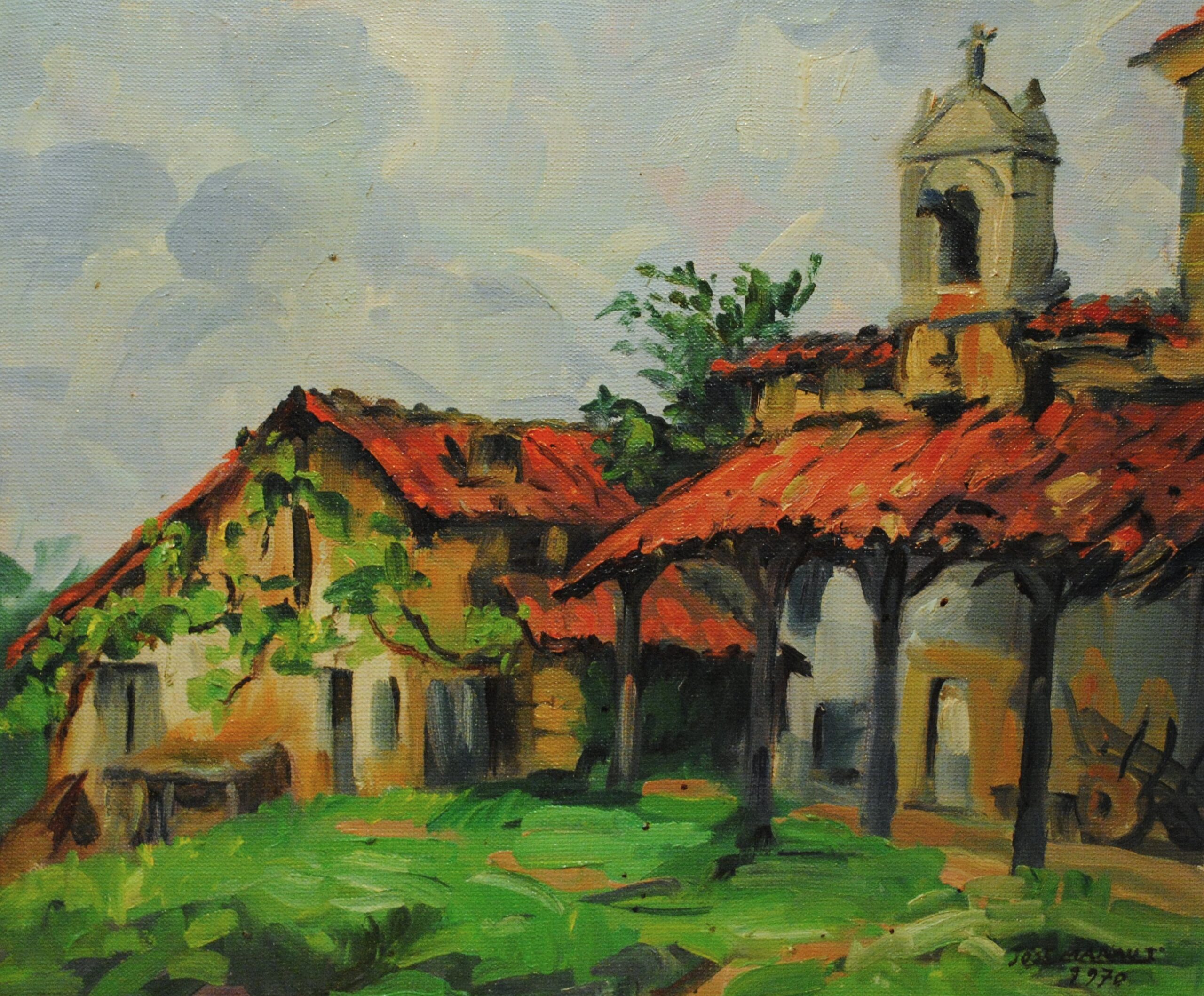 Pintura de José Manaut titulada Casa con porche, 1970. Óleo sobre lienzo.