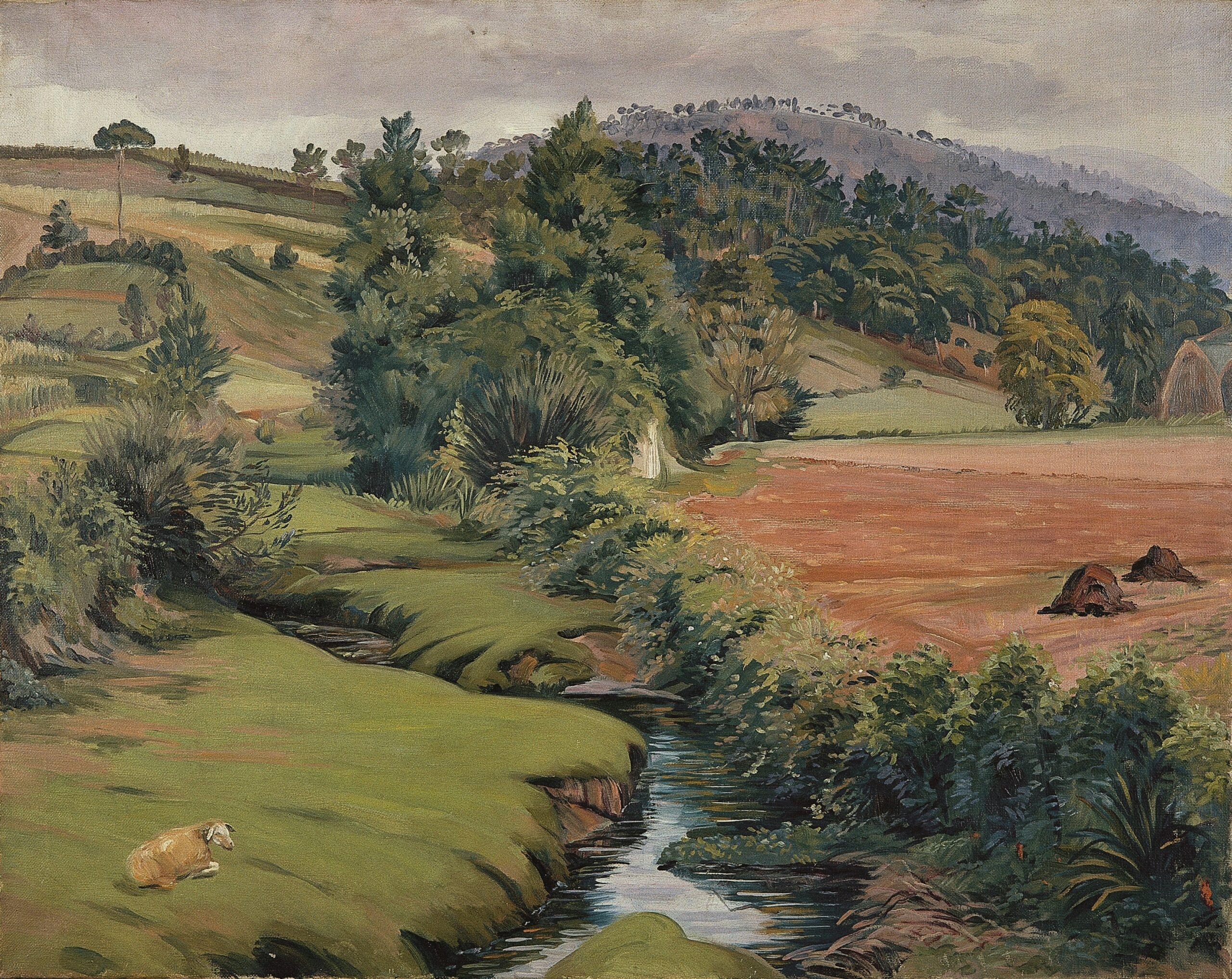 Pintura de José Manaut titulada Un riachuelo, 1947. Óleo sobre lienzo.