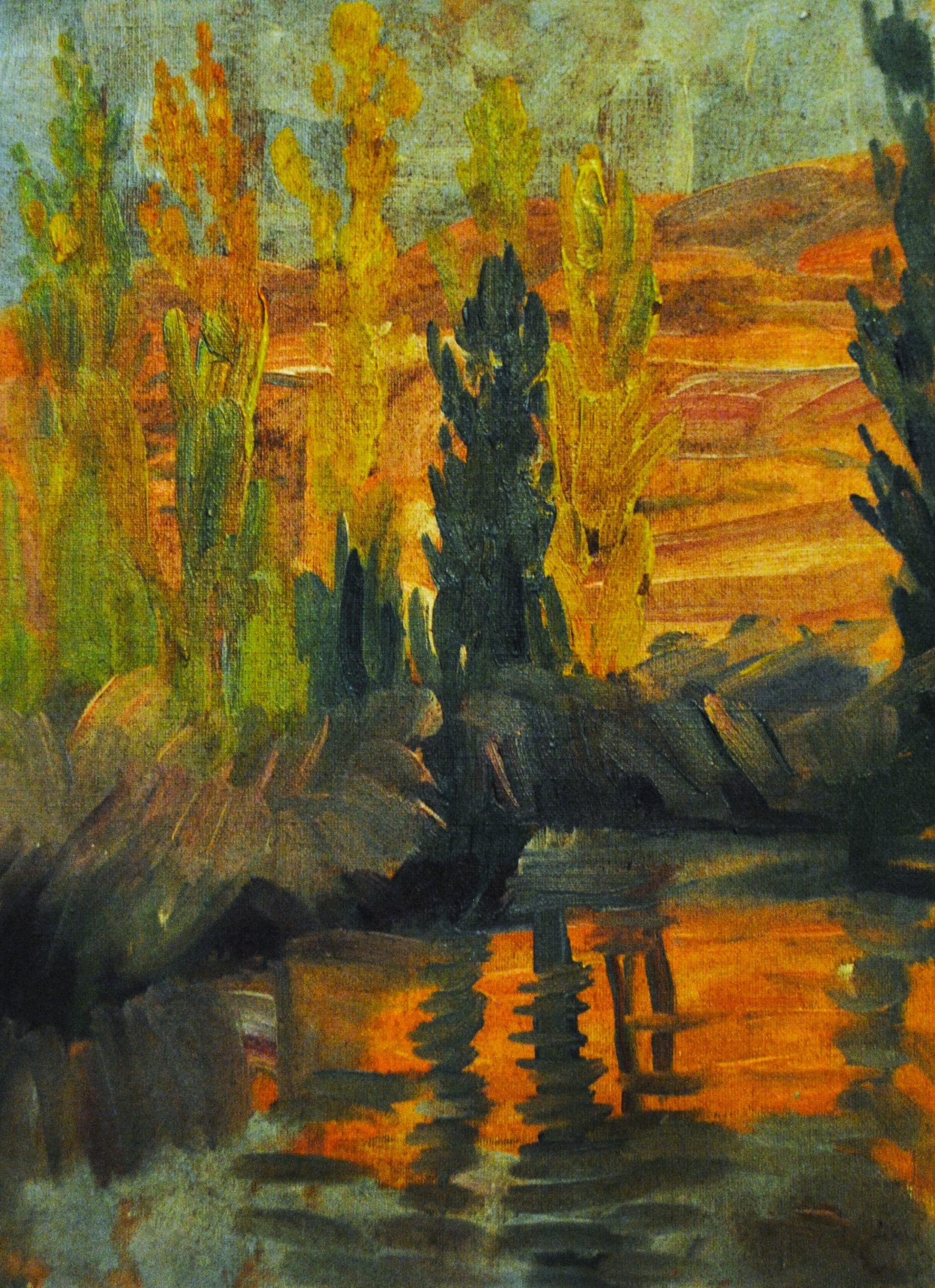 Pintura de José Manaut titulada Reflejos de otoño , Valencia (alrededores), 1917. Óleo sobre lienzo.