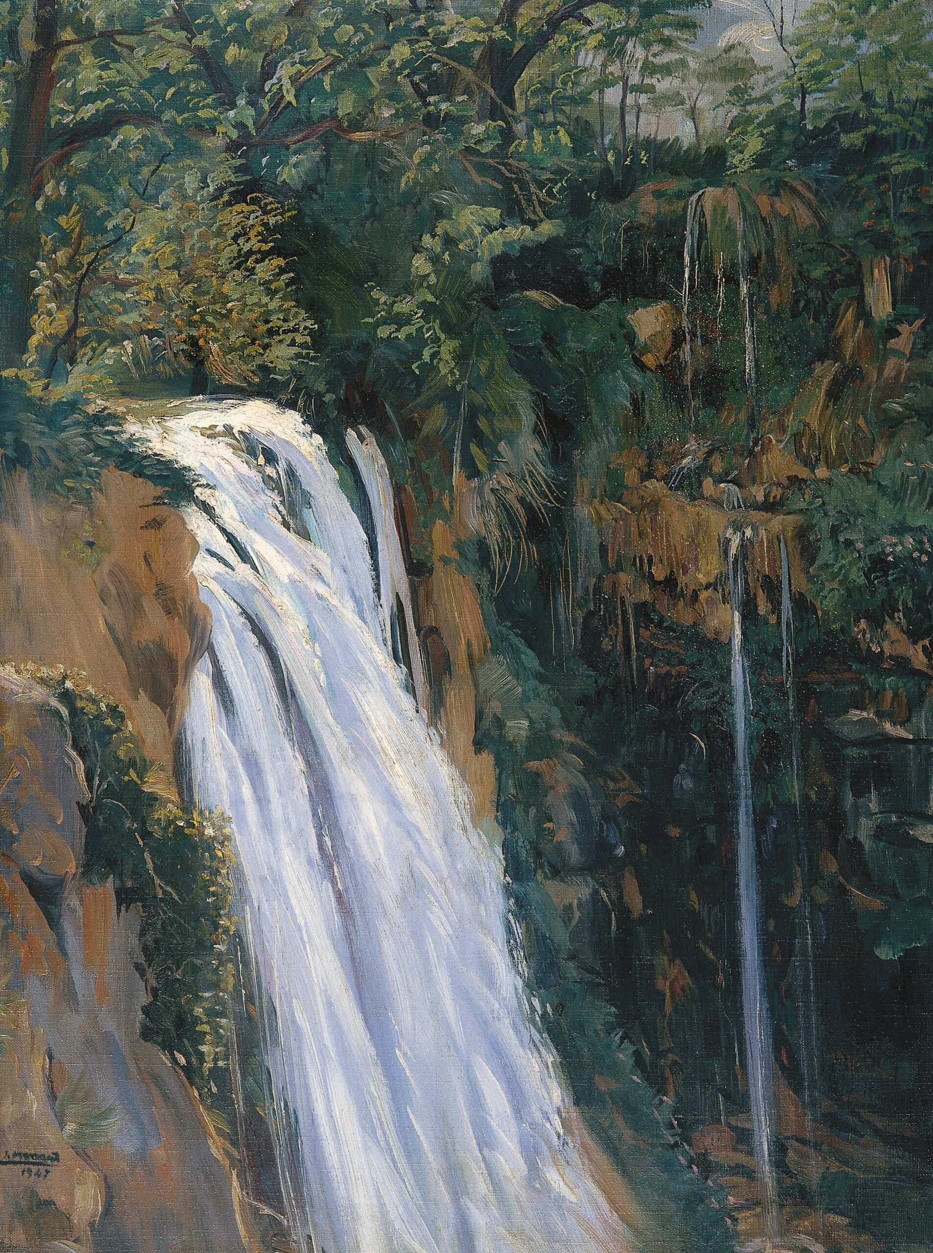 Pintura de José Manaut titulada Cascada, 1947. Óleo sobre lienzo.