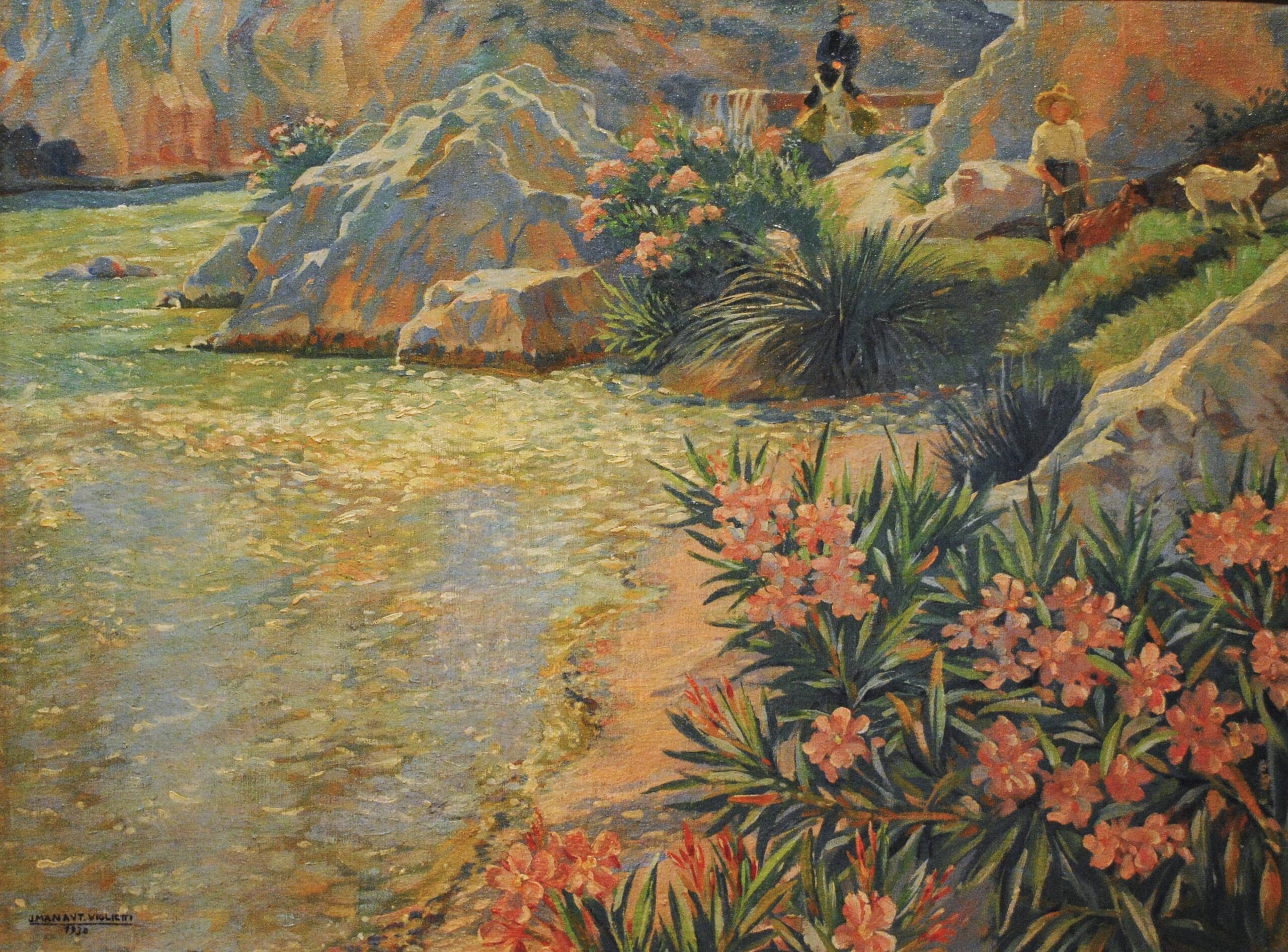 Pintura de José Manaut titulada Orillas del Turia, Loriguilla (Valencia), 1930. Óleo sobre lienzo.