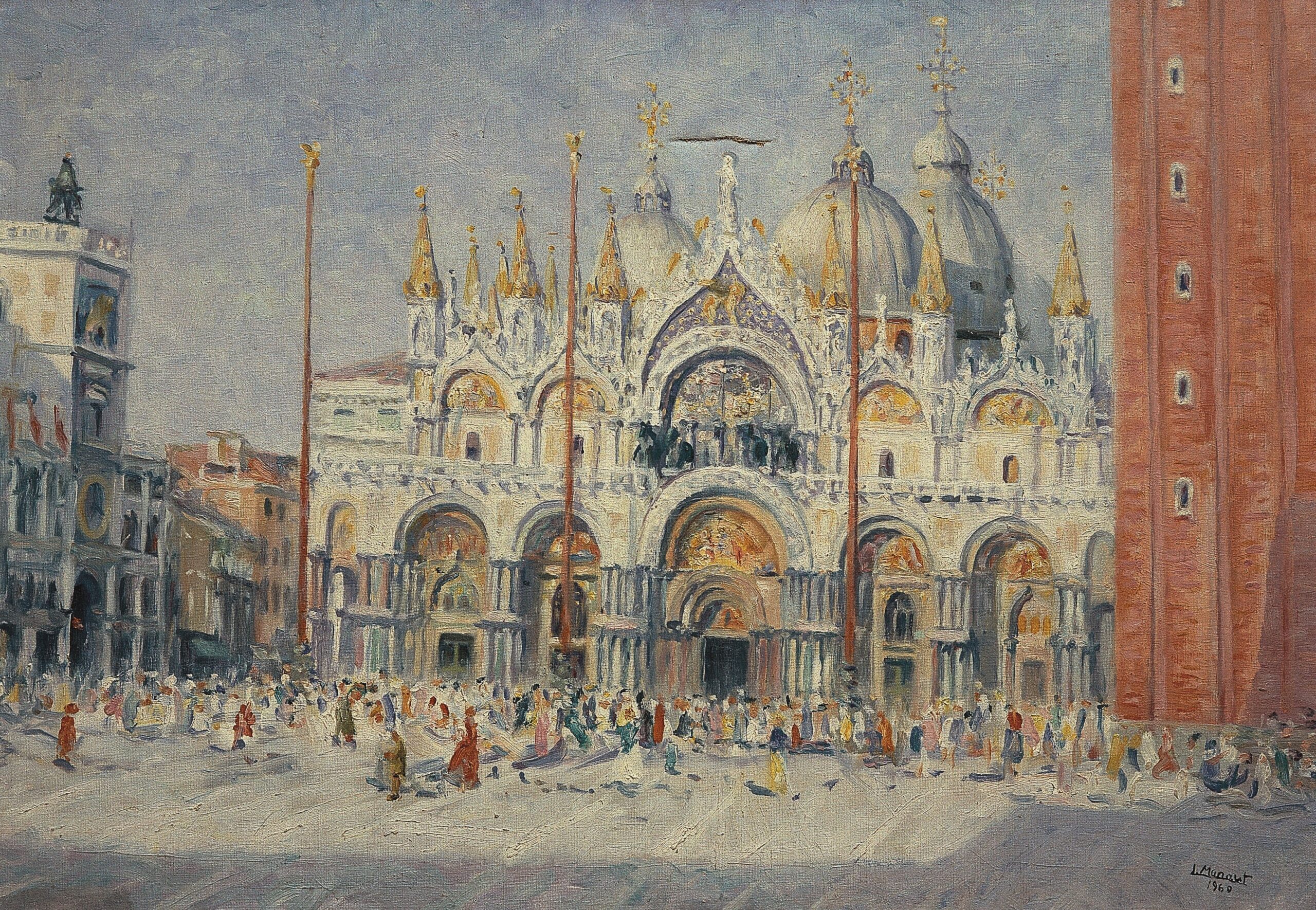 Pintura de José Manaut titulada Piazza San Marco, Venecia, 1960. Óleo sobre lienzo.