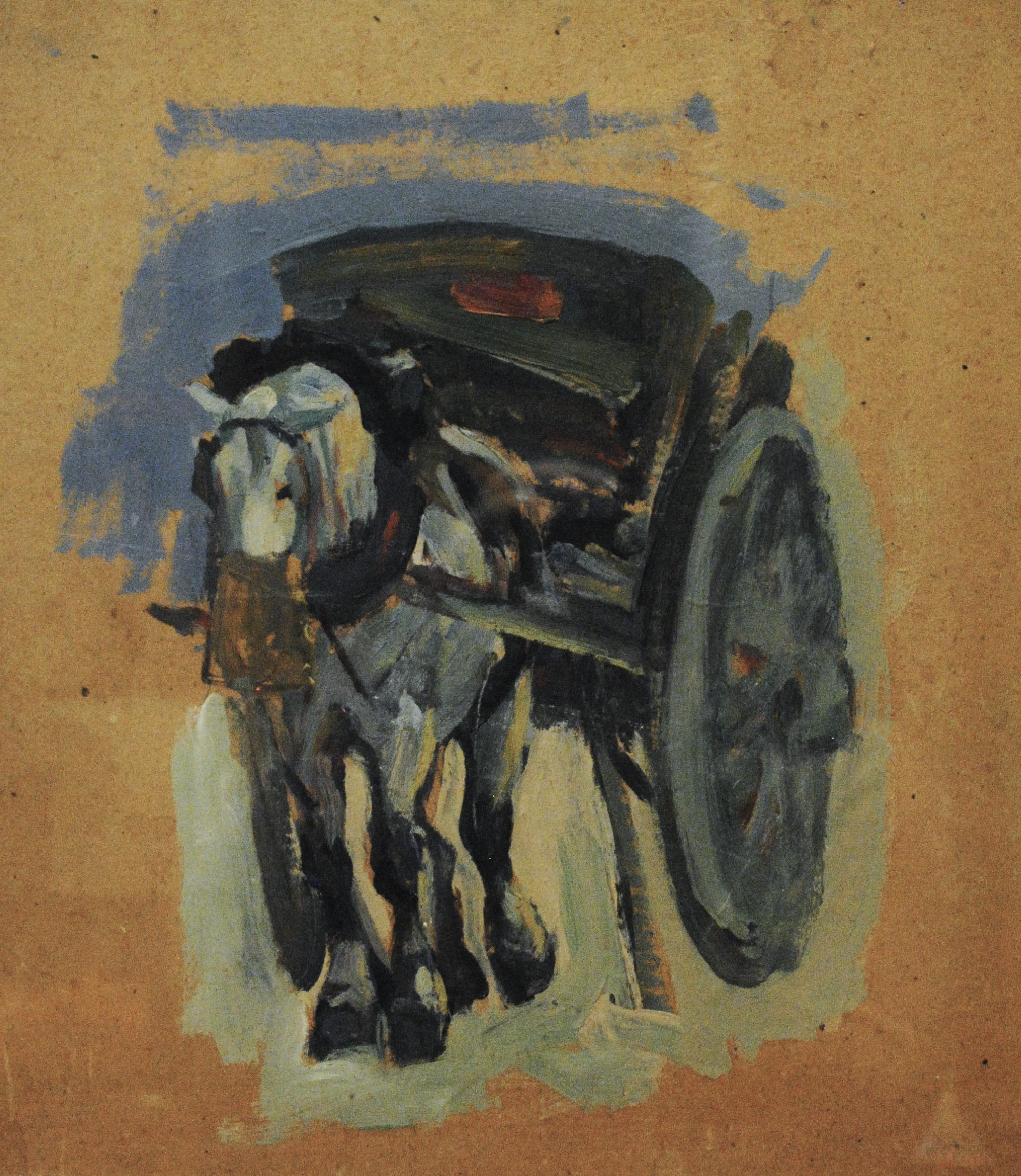 Pintura de José Manaut titulada Carro con arena, París, 1925. Óleo sobre tabla.