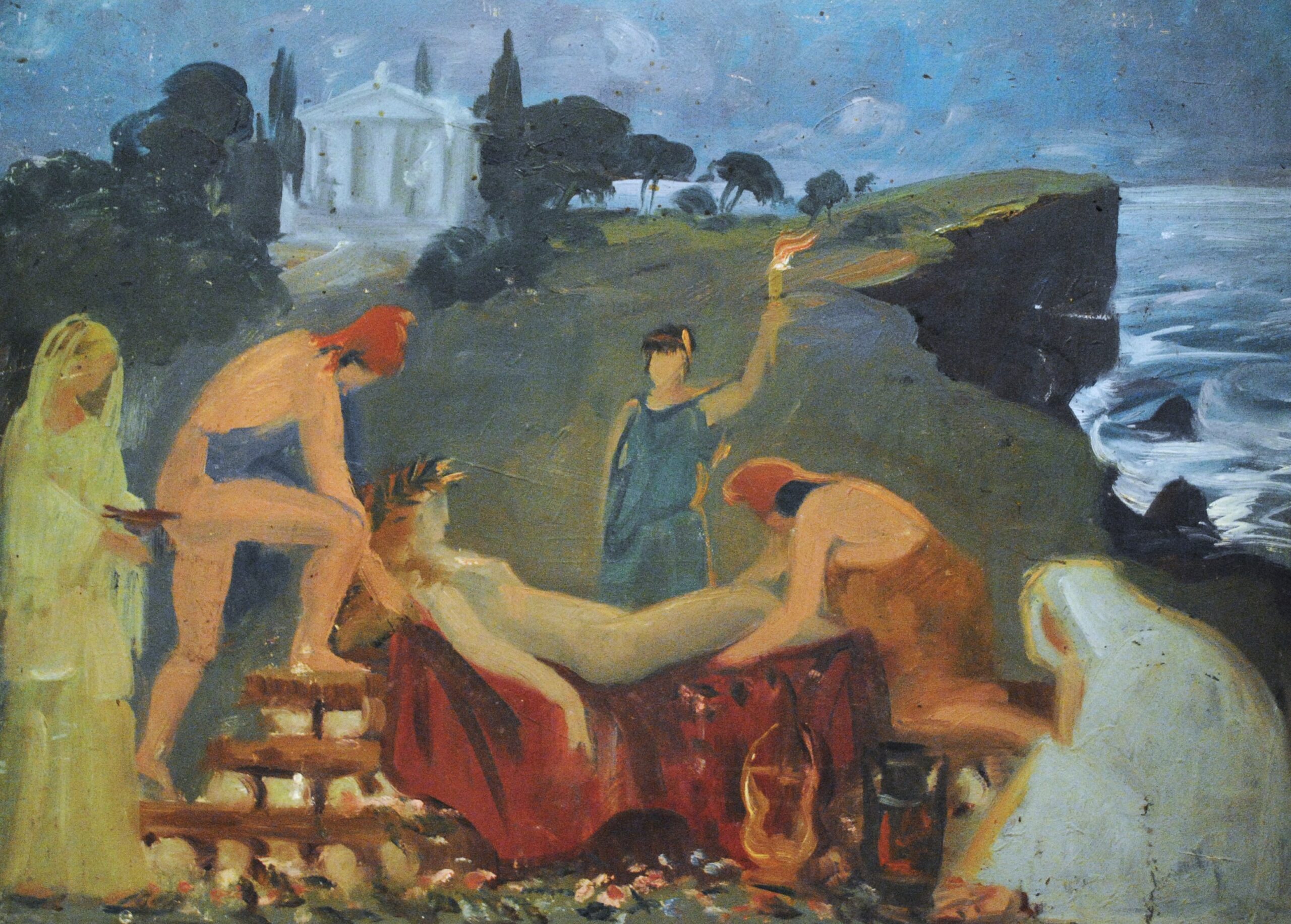 Pintura de José Manaut titulada En el Olimpo. Óleo sobre cartón.