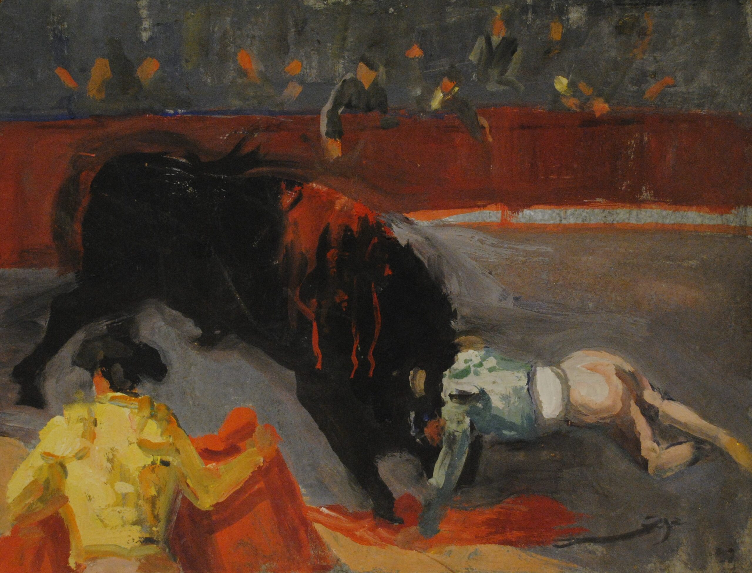Pintura de José Manaut titulada Escena de toros. Óleo sobre lienzo.