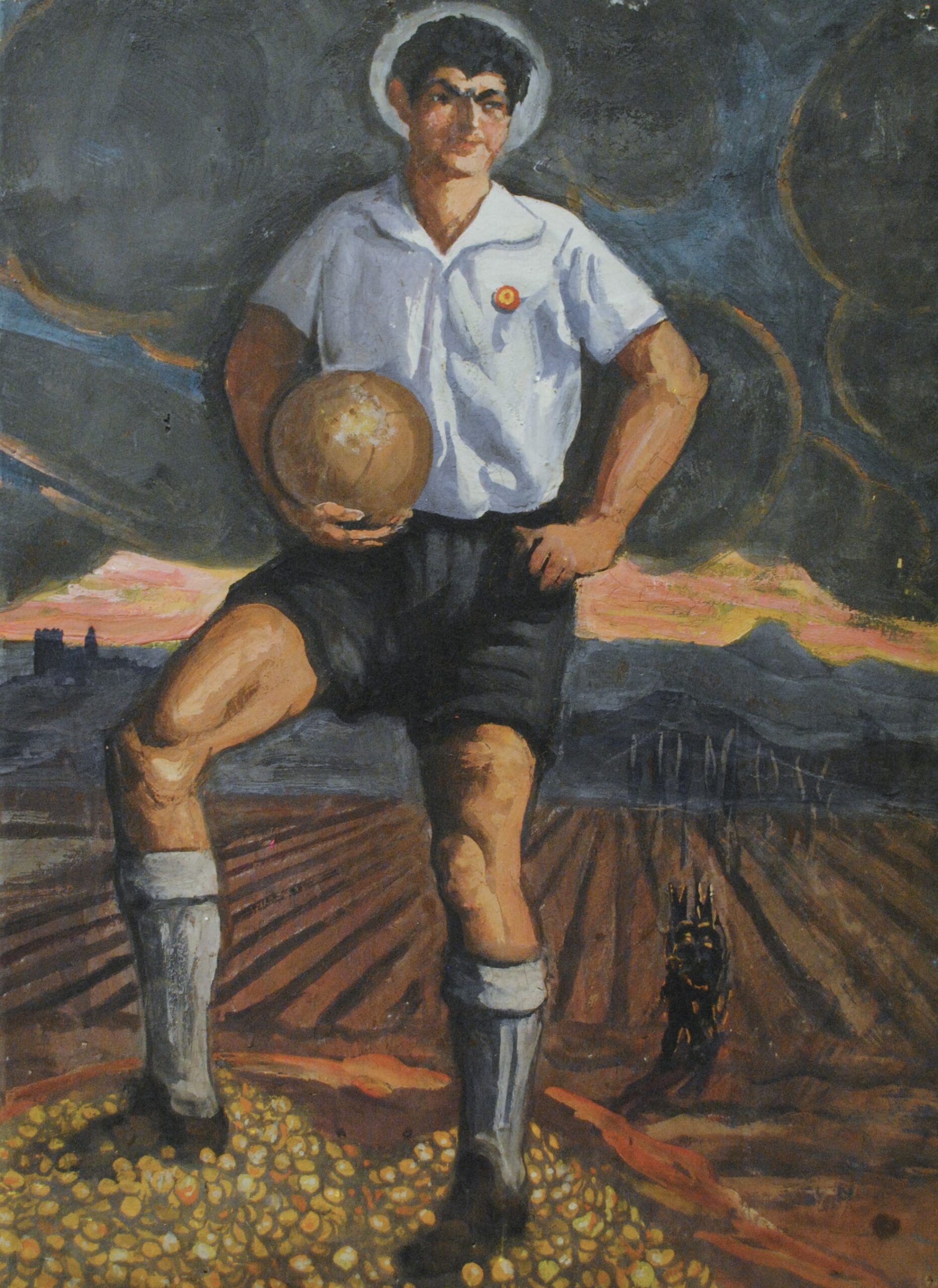Pintura de José Manaut titulada Football. Óleo sobre tabla.