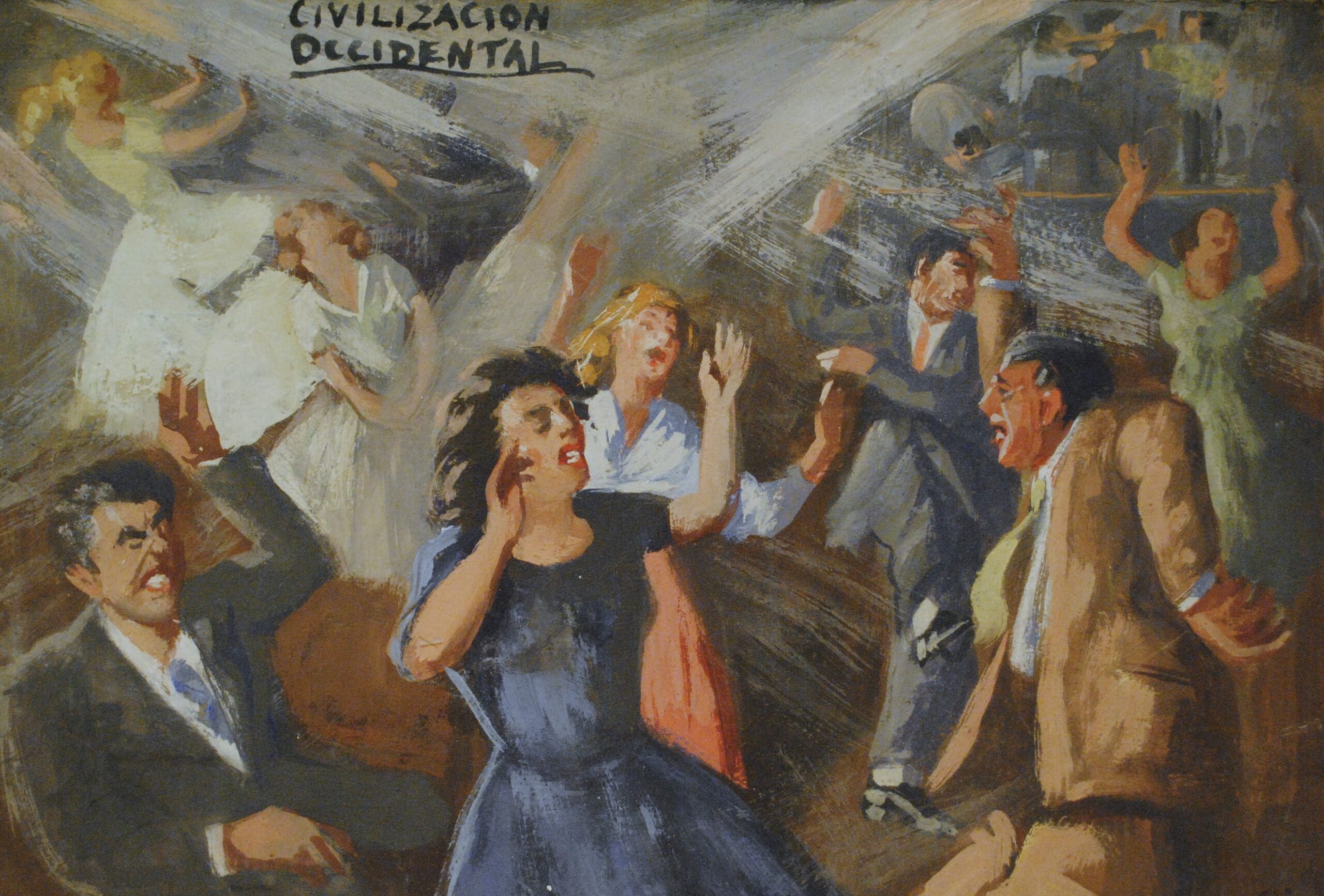 Pintura de José Manaut titulada Civilización occidental, rock. Óleo sobre cartón.