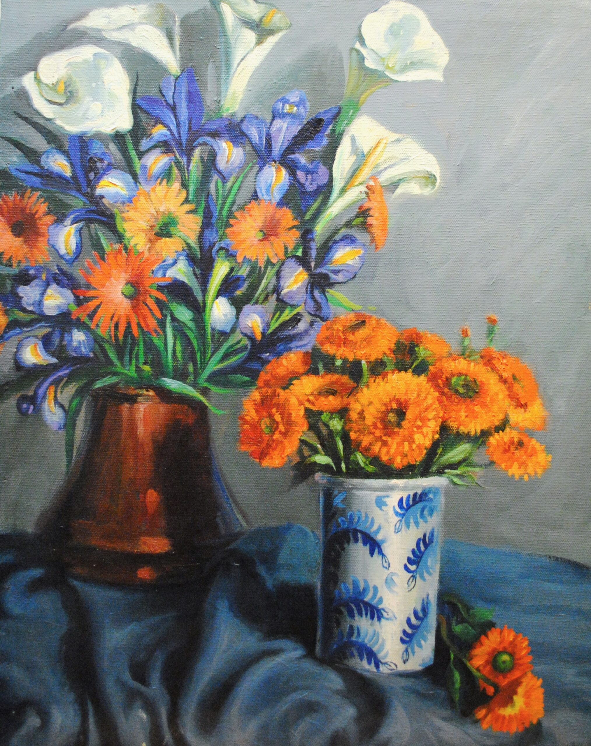 Pintura de José Manaut titulada Jarras con flores, 1965. Óleo sobre lienzo.