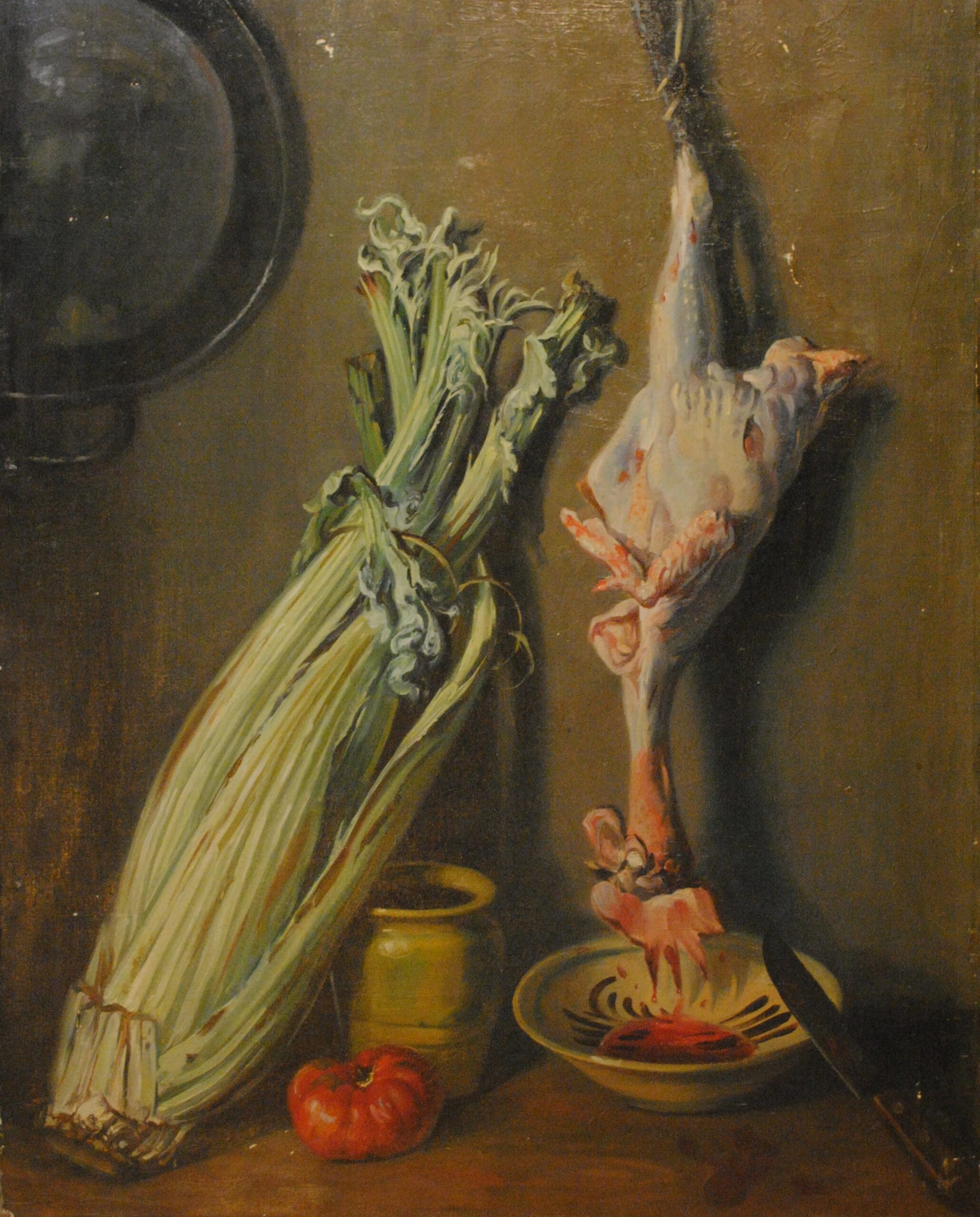 Pintura de José Manaut titulada El gallo muerto. Óleo sobre lienzo.