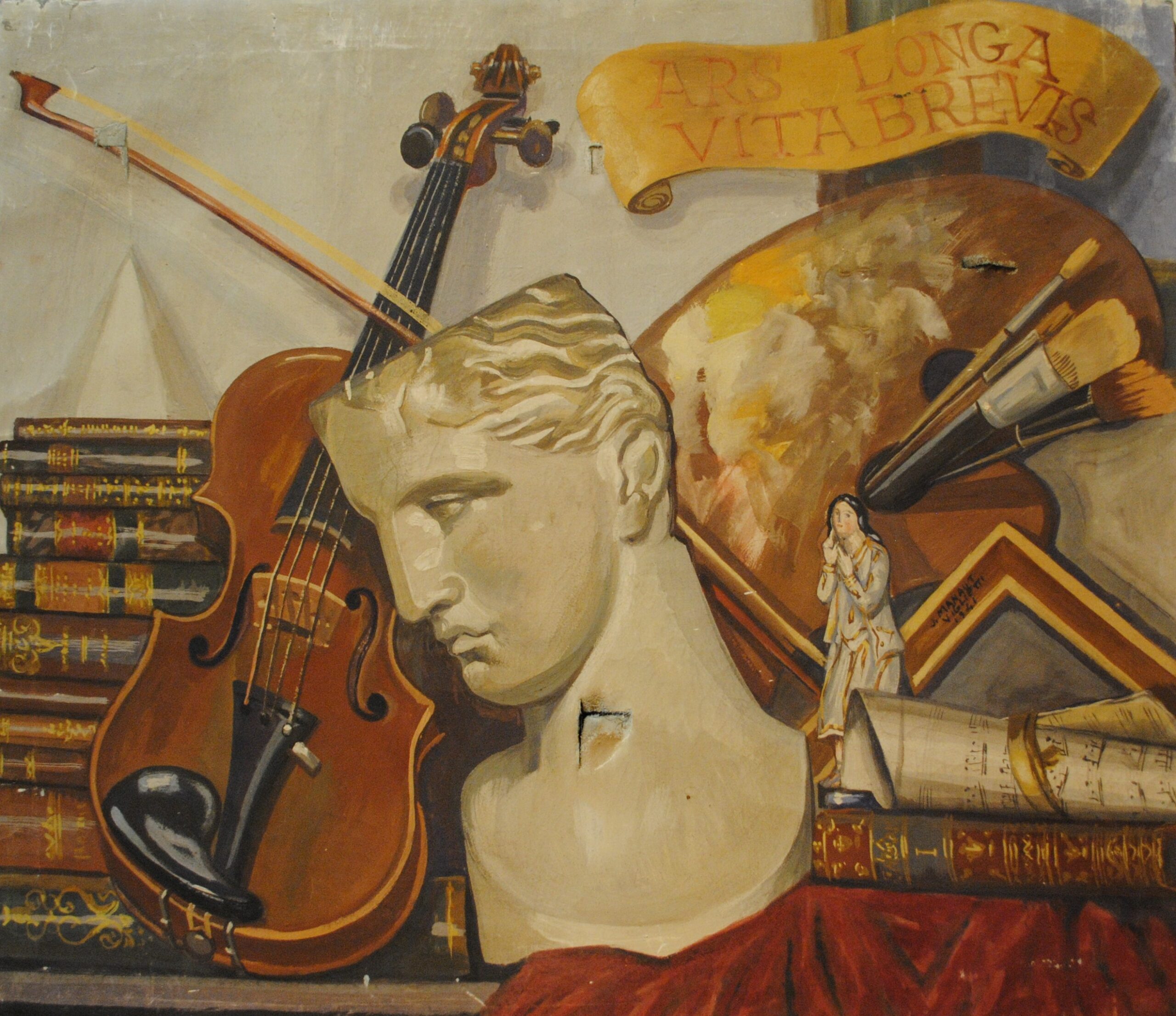 Pintura de José Manaut titulada Alegoría a las artes, 1941. Óleo sobre lienzo.