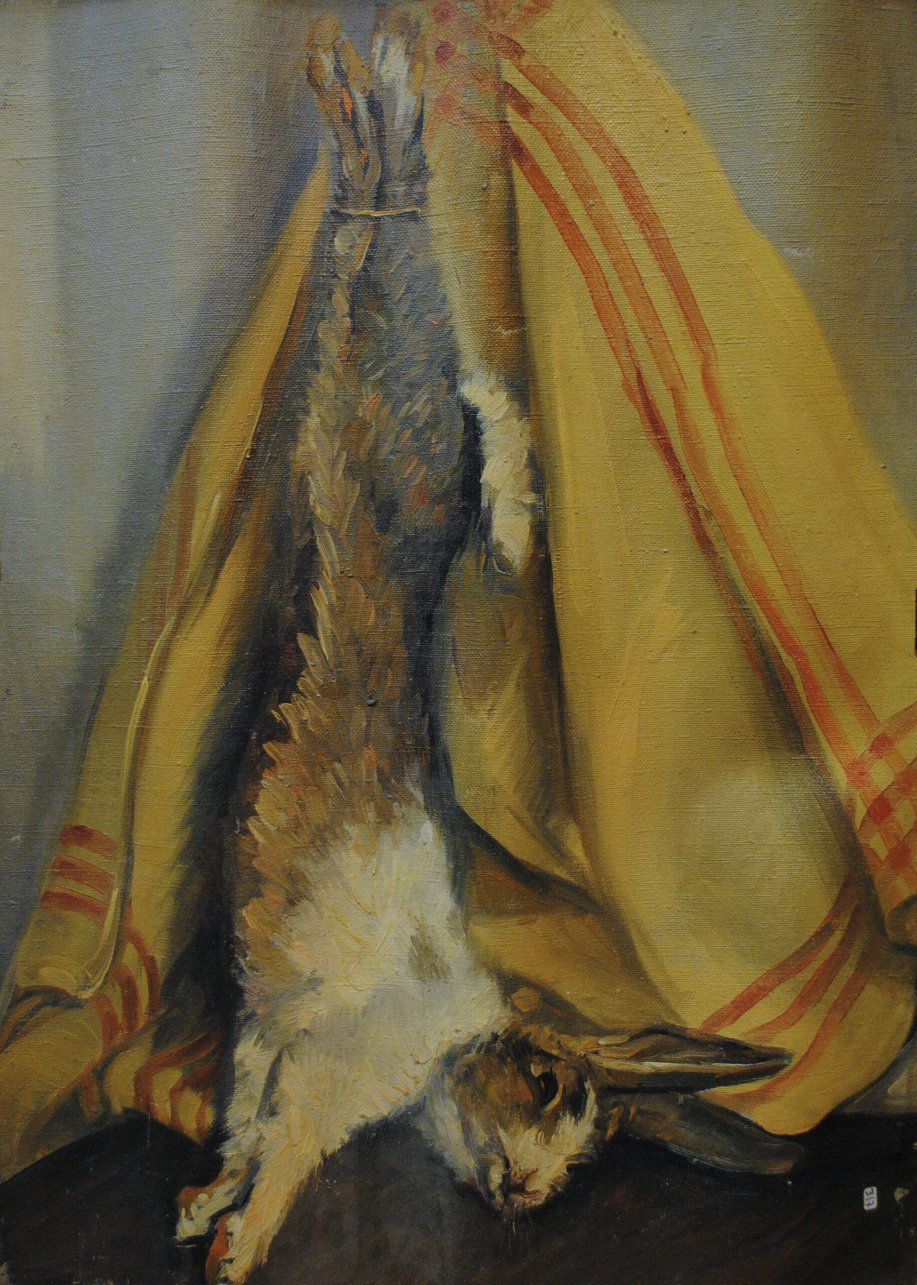 Pintura de José Manaut titulada Conejo colgado. Óleo sobre lienzo.