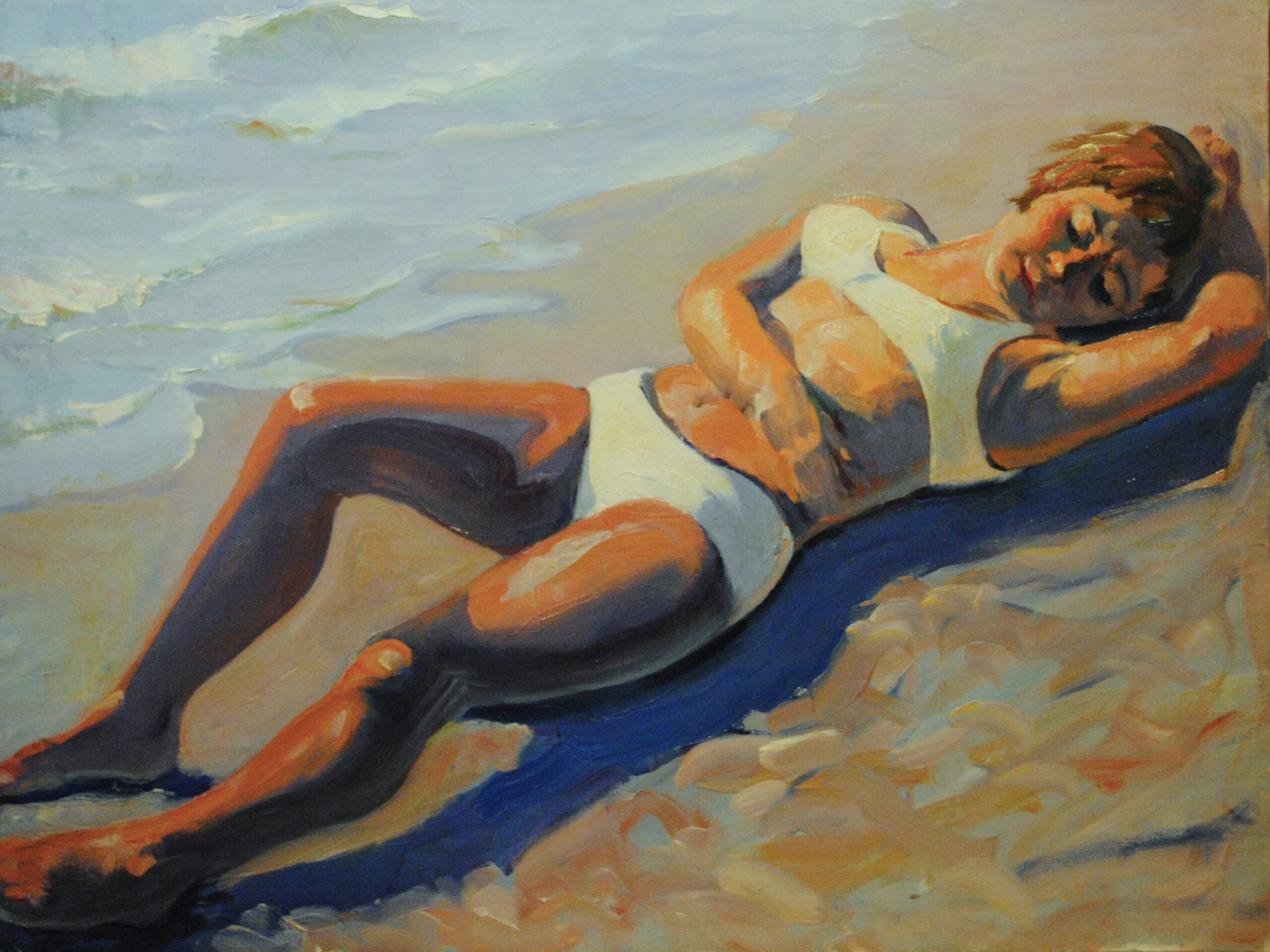 Pintura de José Manaut titulada Mujer al sol, 1970. Óleo sobre lienzo.