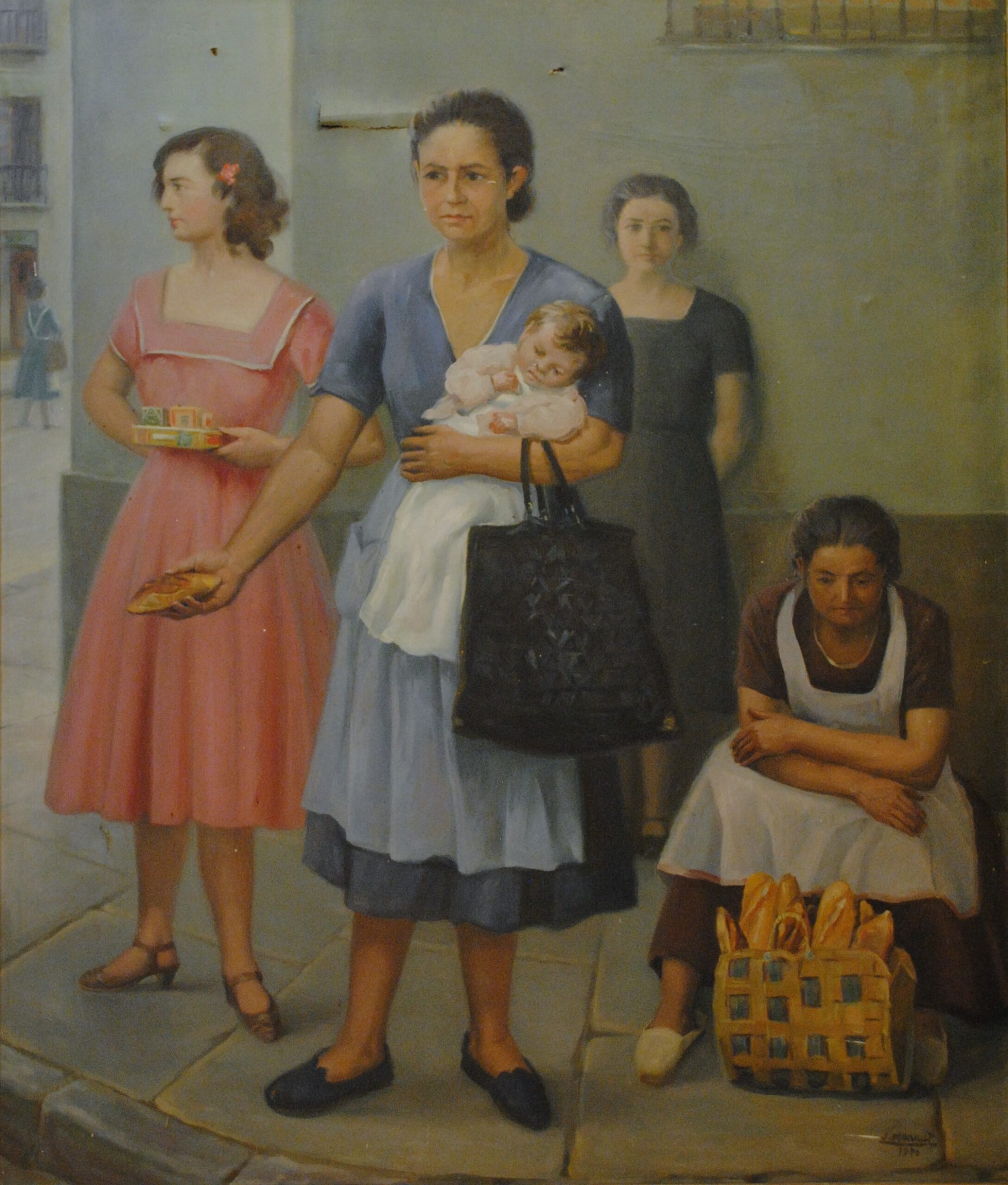 Pintura de José Manaut titulada Estraperlistas, 1950. Óleo sobre lienzo.