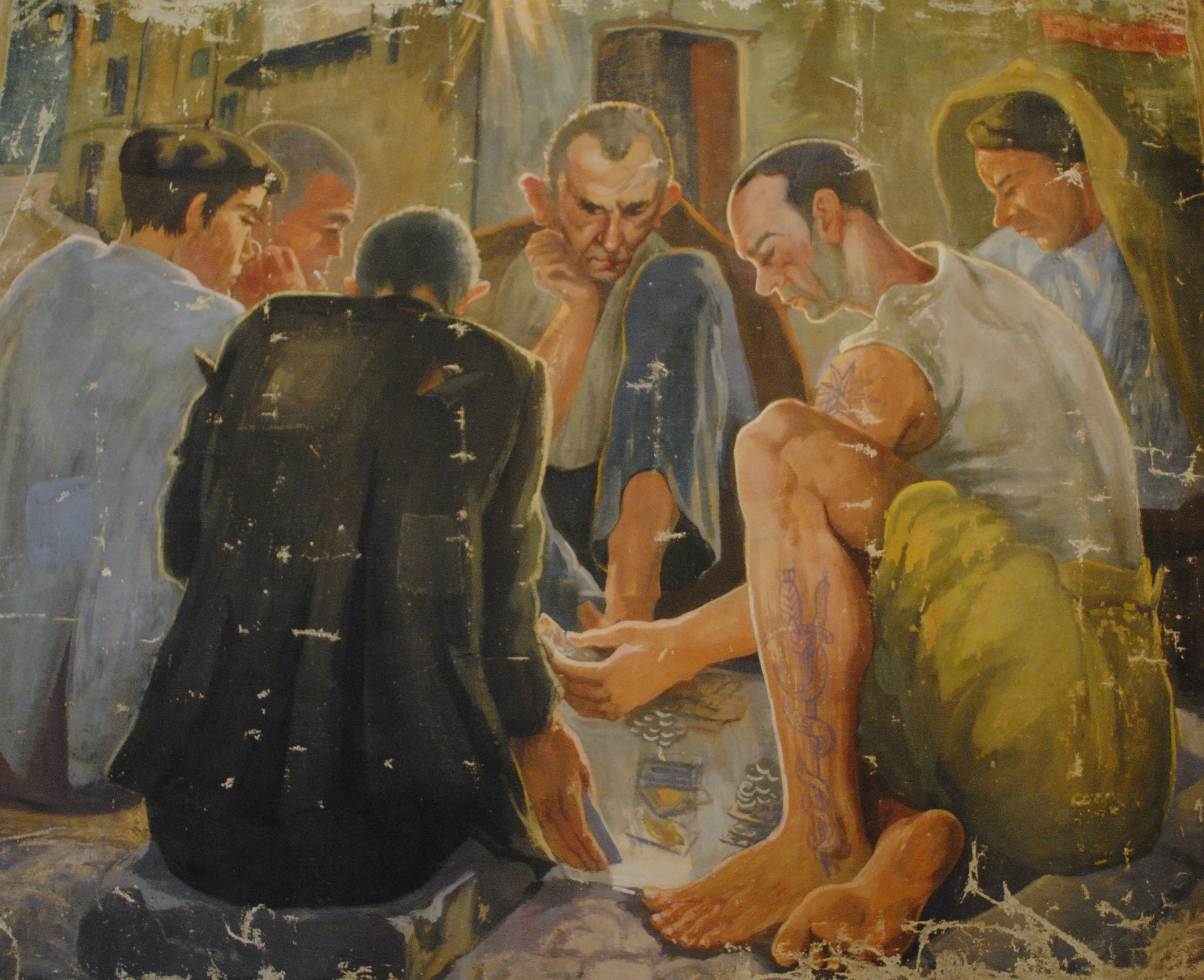 Pintura de José Manaut titulada Jugando a las cartas. Óleo sobre lienzo.