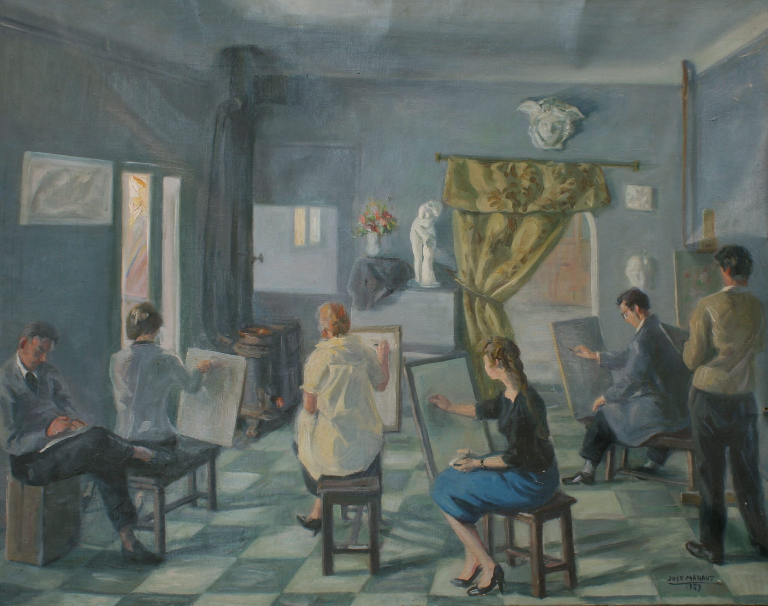 Pintura de José Manaut titulada Estudio de la calle fomento, Madrid, 1959. Óleo sobre lienzo.