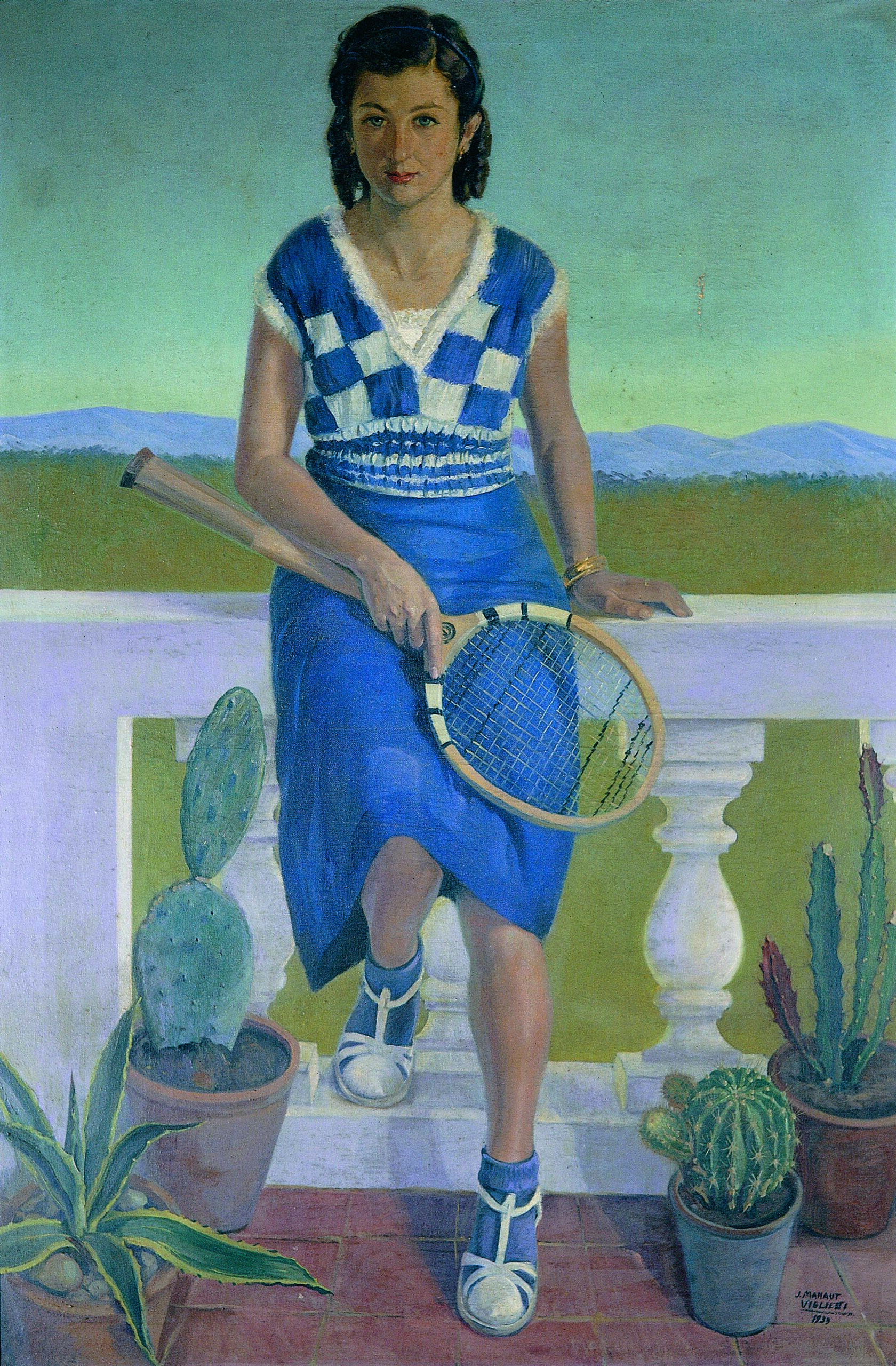 Pintura de José Manaut titulada La tenista, Felicidad Marín, 1933. Óleo sobre lienzo.