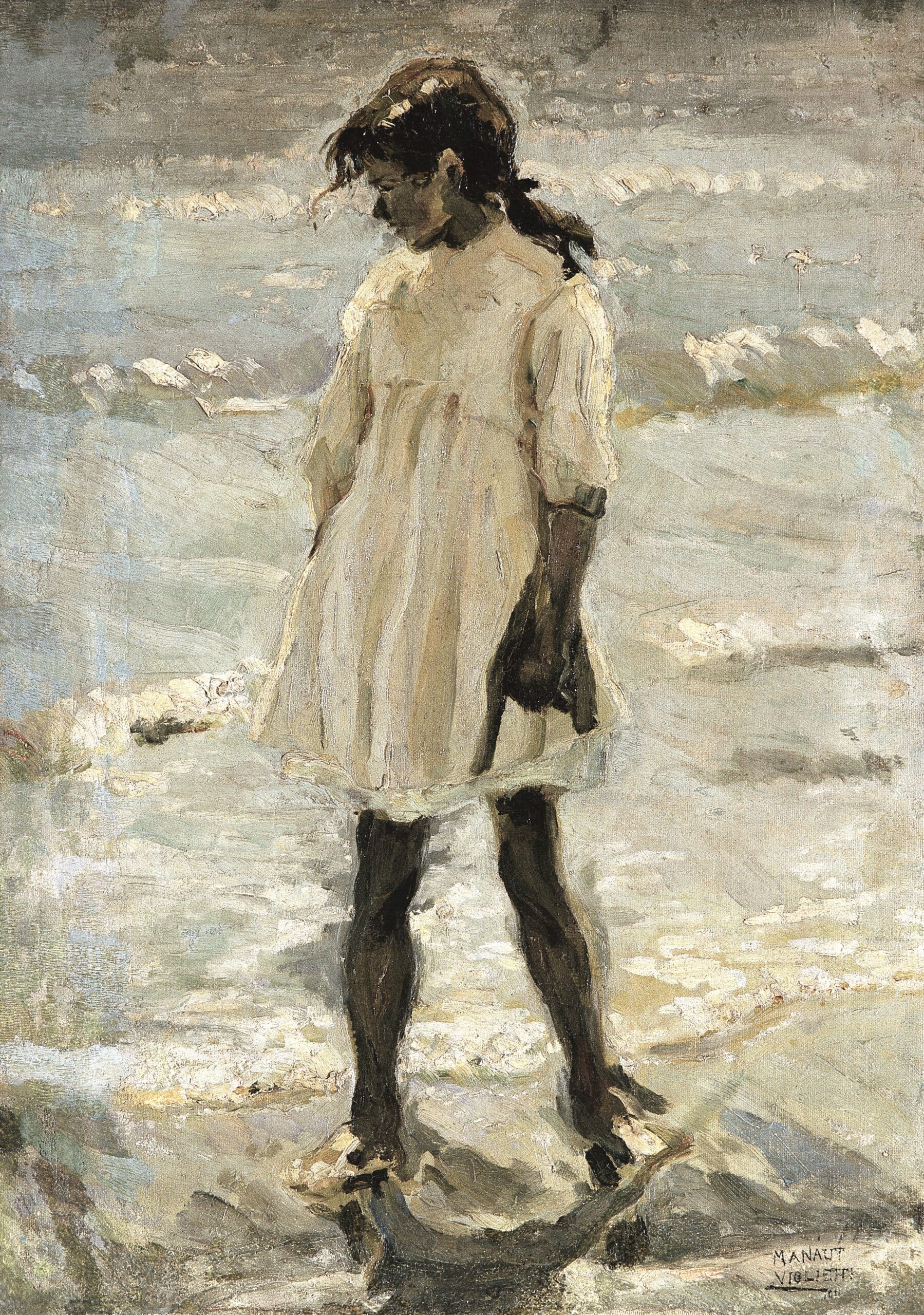 Pintura de José Manaut titulada Niñita (de blanco), Valencia, 1917. Óleo sobre lienzo.