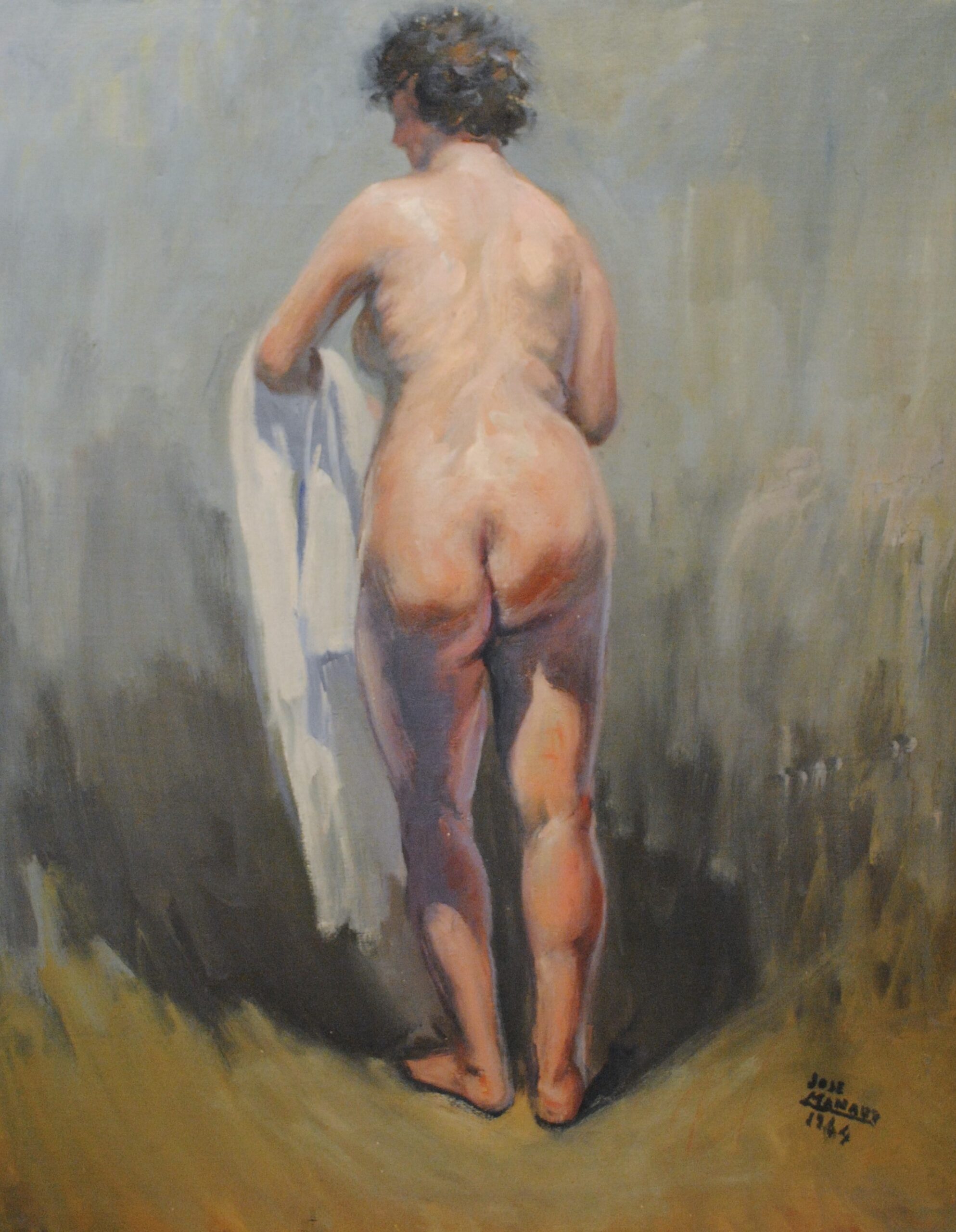 Pintura de José Manaut titulada Desnudo de espaldas, 1964. Óleo sobre lienzo