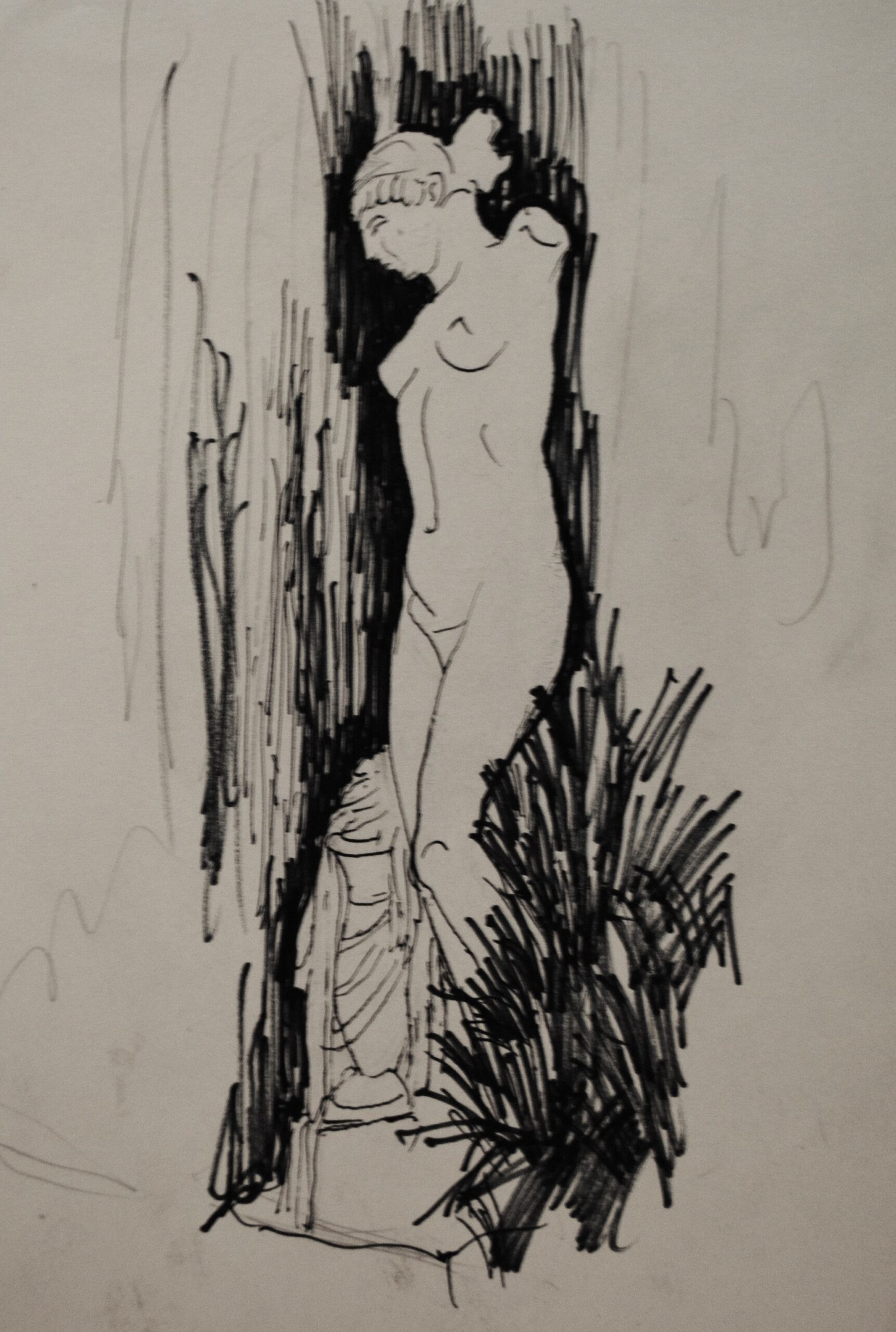 Dibujo de José Manaut. Escultura griega de mujer sin brazo.