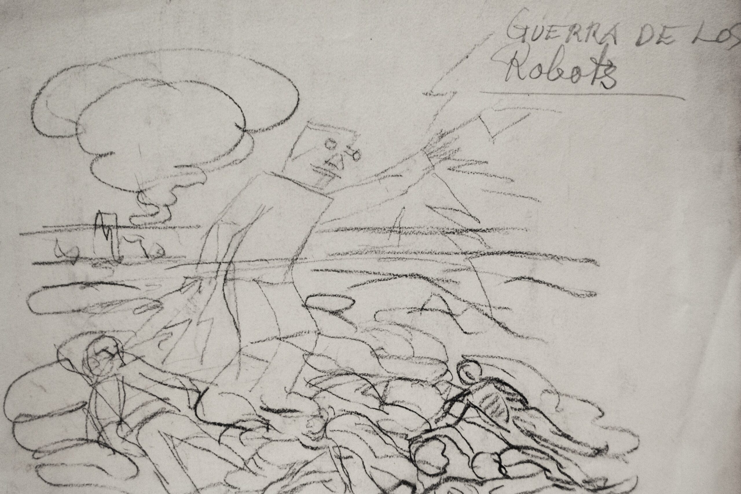 Pintura de José Manaut titulada Guerra. Óleo sobre cartón.