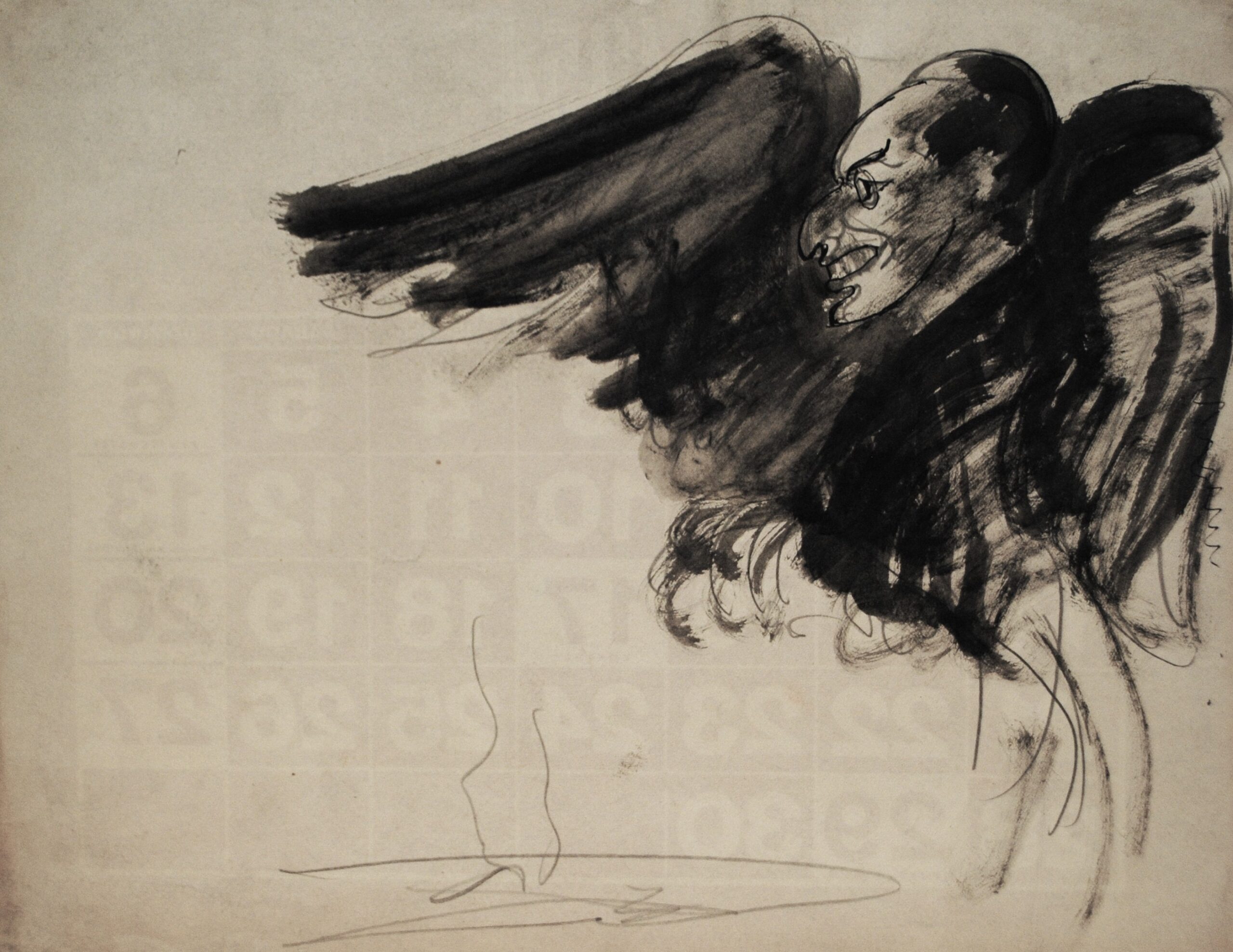 Dibujo de José Manaut. Ser siniestro, con alas.