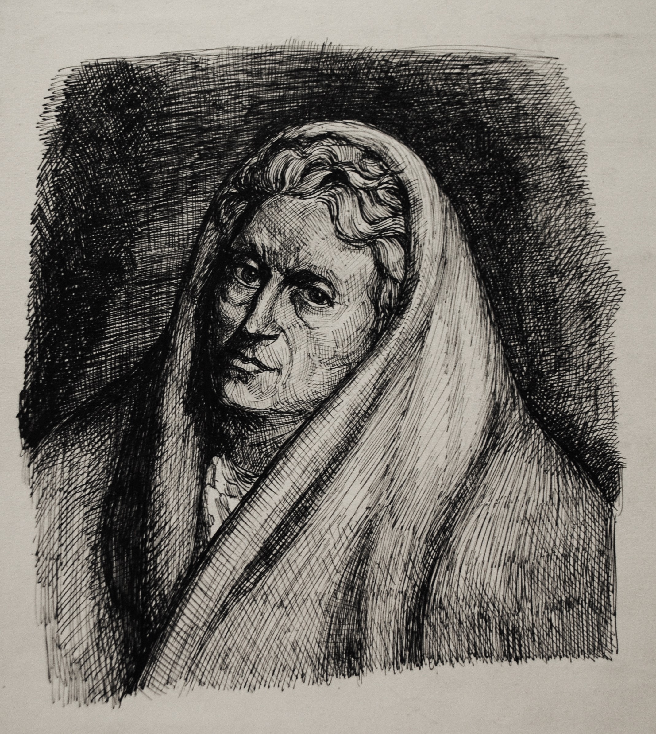 Dibujo de José Manaut titulado Clara Viglietti, 1936. Tinta sobre papel.