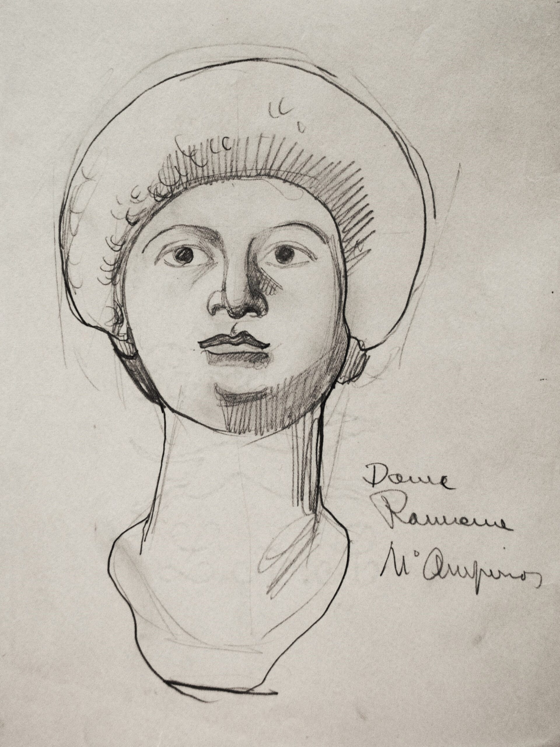 Dibujo de José Manaut titulado Dame Rameme, 1921. Lápiz sobre papel.