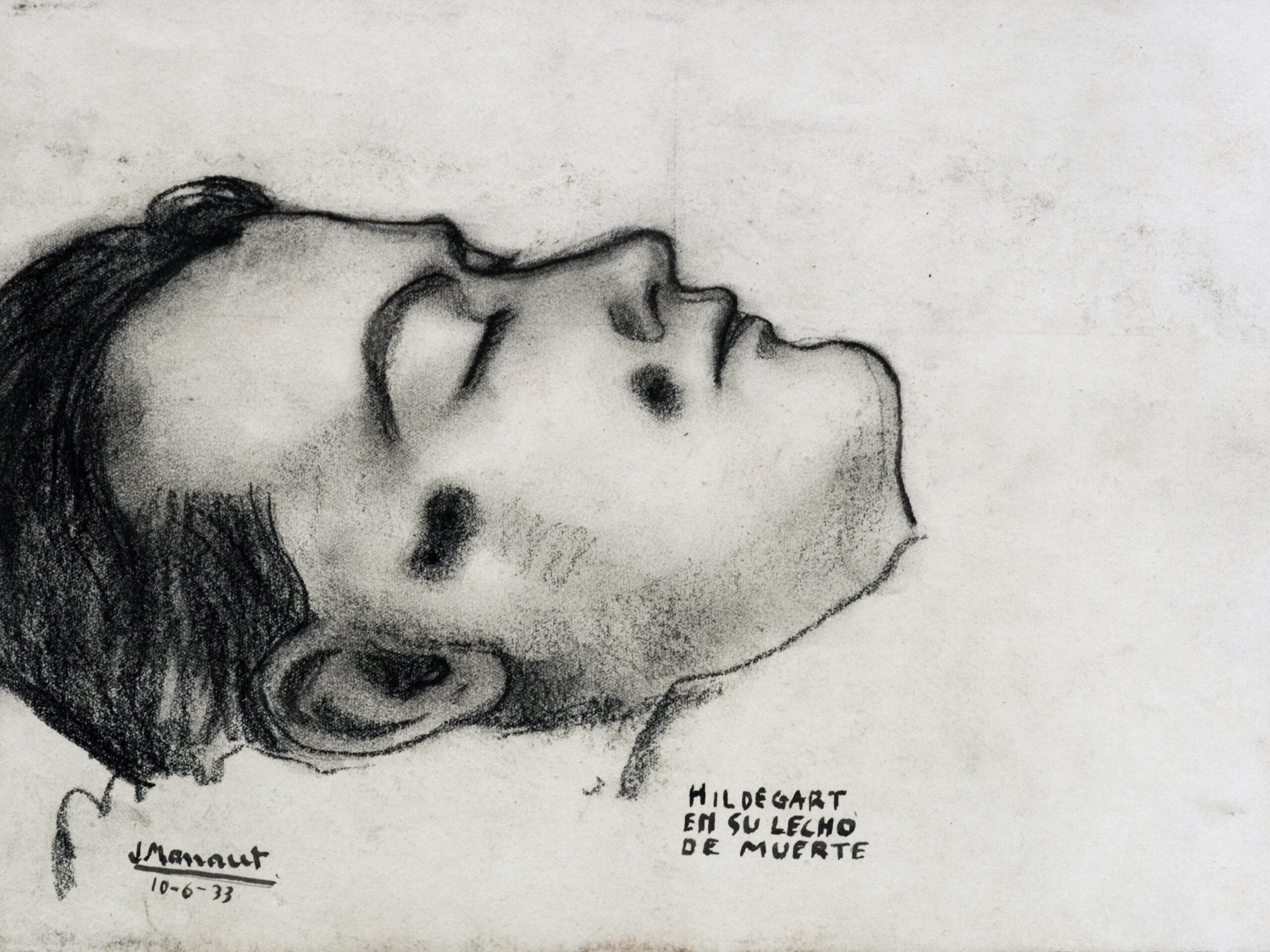 Dibujo de José Manaut titulado Hildegart García en su lecho de muerte, 1933. Lápiz sobre papel.