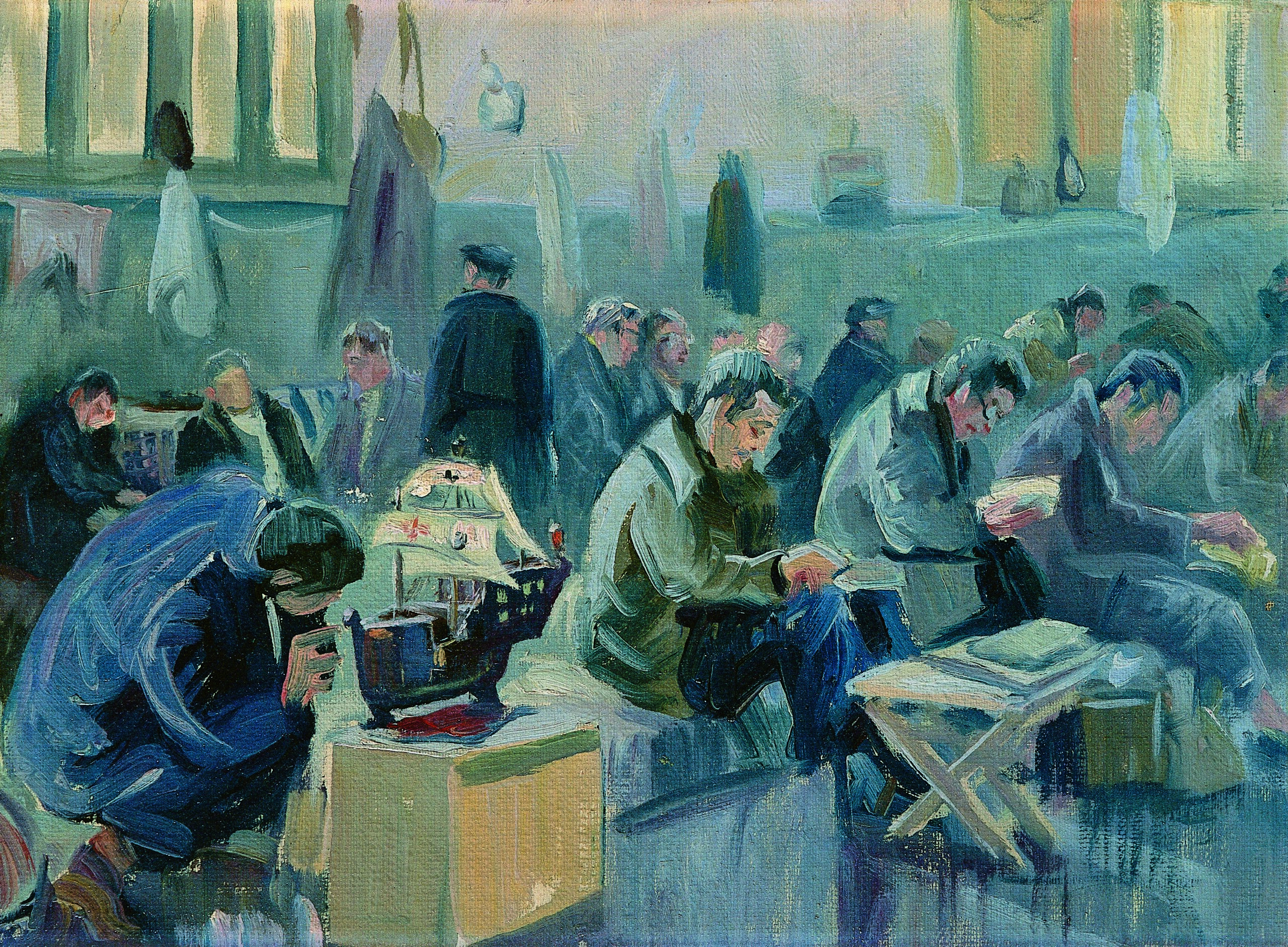Pintura de José Manaut titulada En la galería. Óleo sobre lienzo.