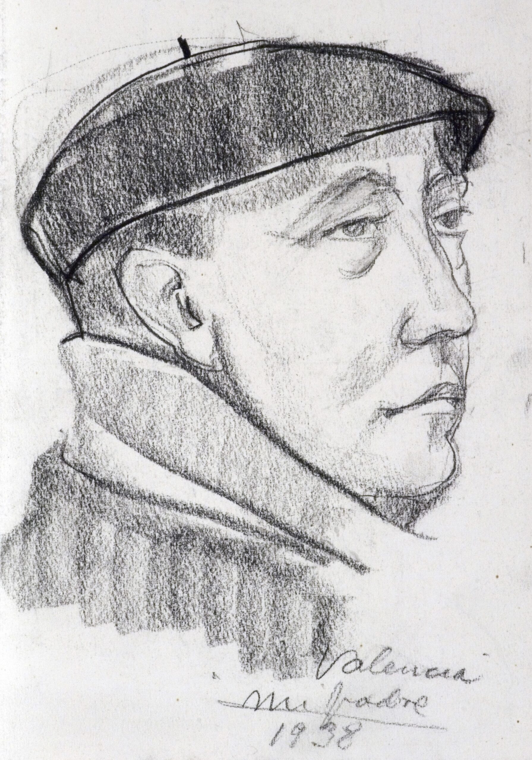 Dibujo de José Manaut titulado Mi padre, retrato de José Manaut Nogués, Valencia, 1938. Carboncillo sobre papel.