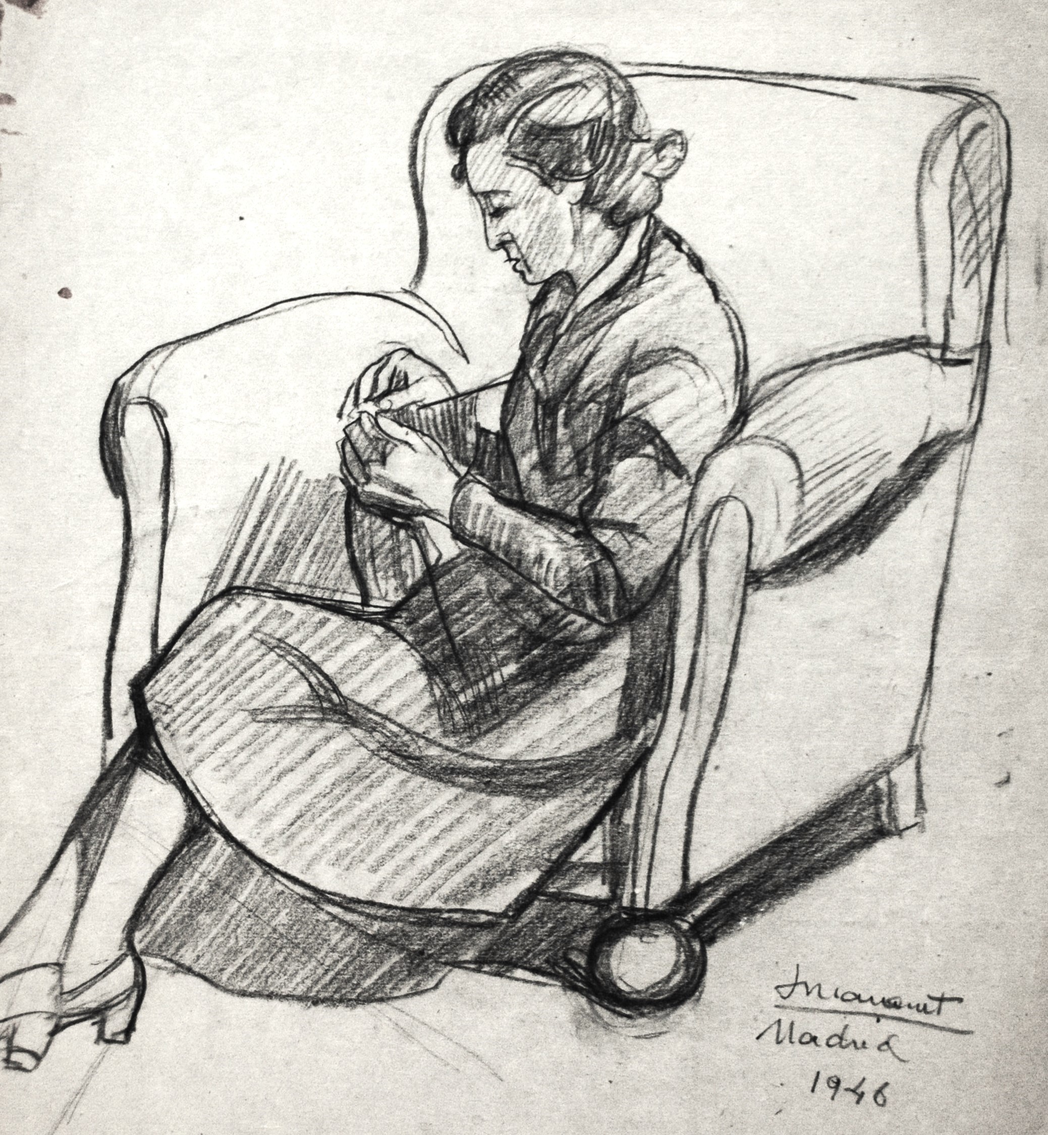 Dibujo de José Manaut titulado Ángeles Roca, 1946. Papel/lápiz.