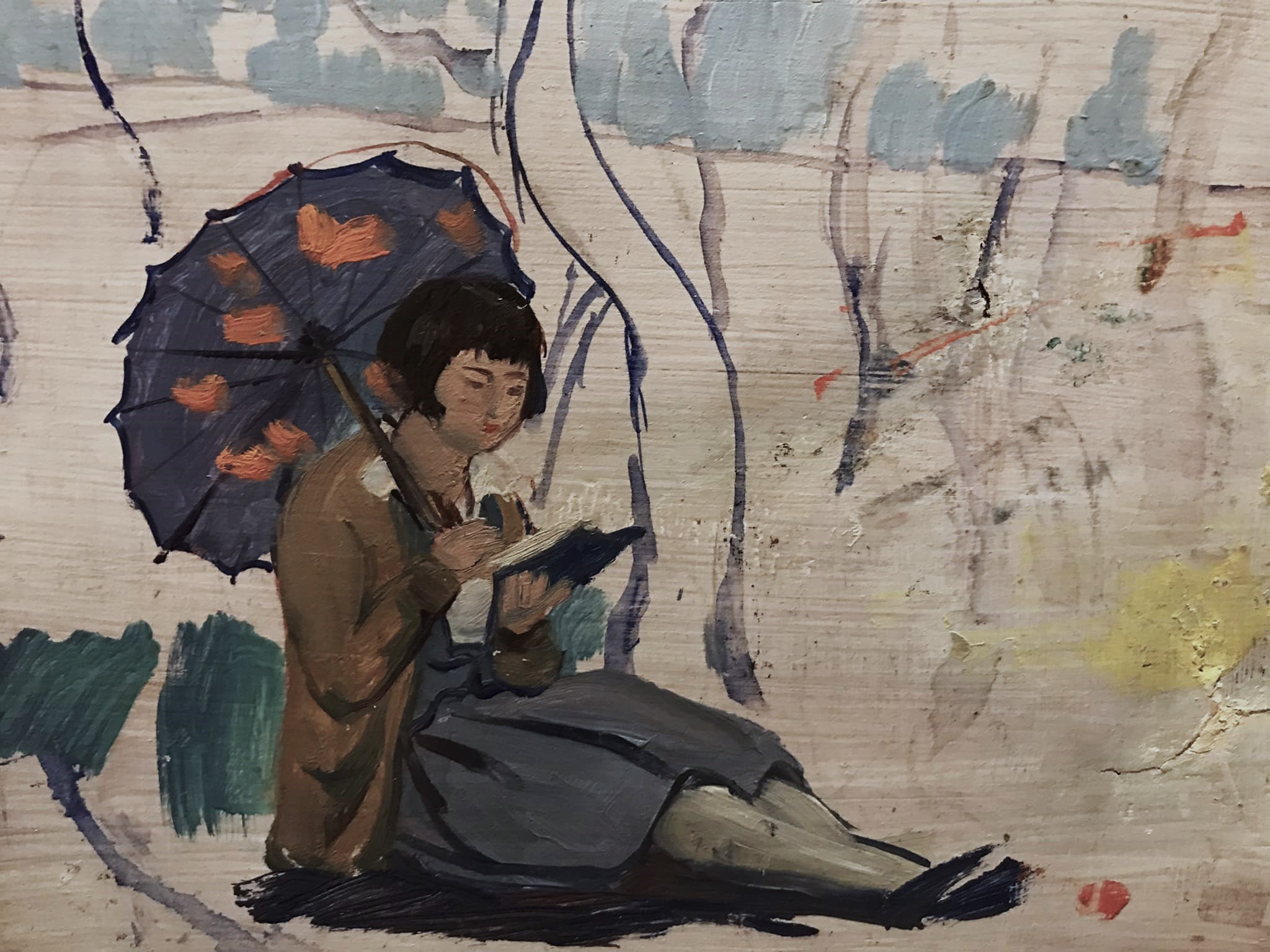 Pintura de José Manaut titulada Lita con sombrilla, 1925. Óleo sobre lienzo.